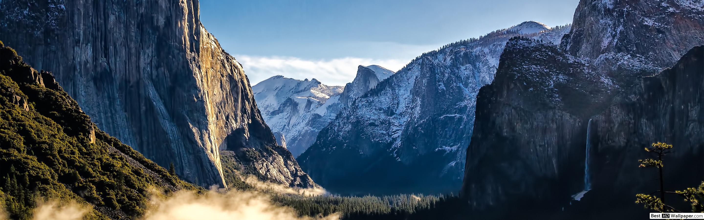 2880x900 Snow in the mountain HD wallpaper download