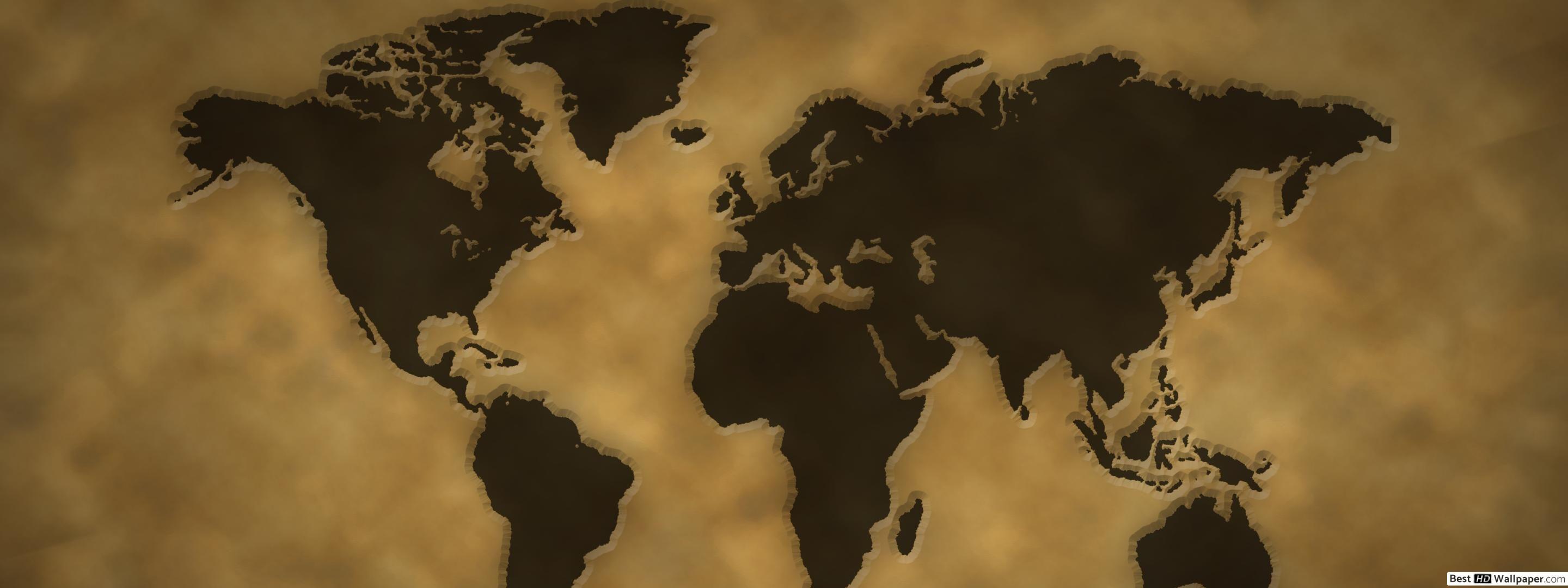 2880x1080 Grunge World Map HD wallpaper download