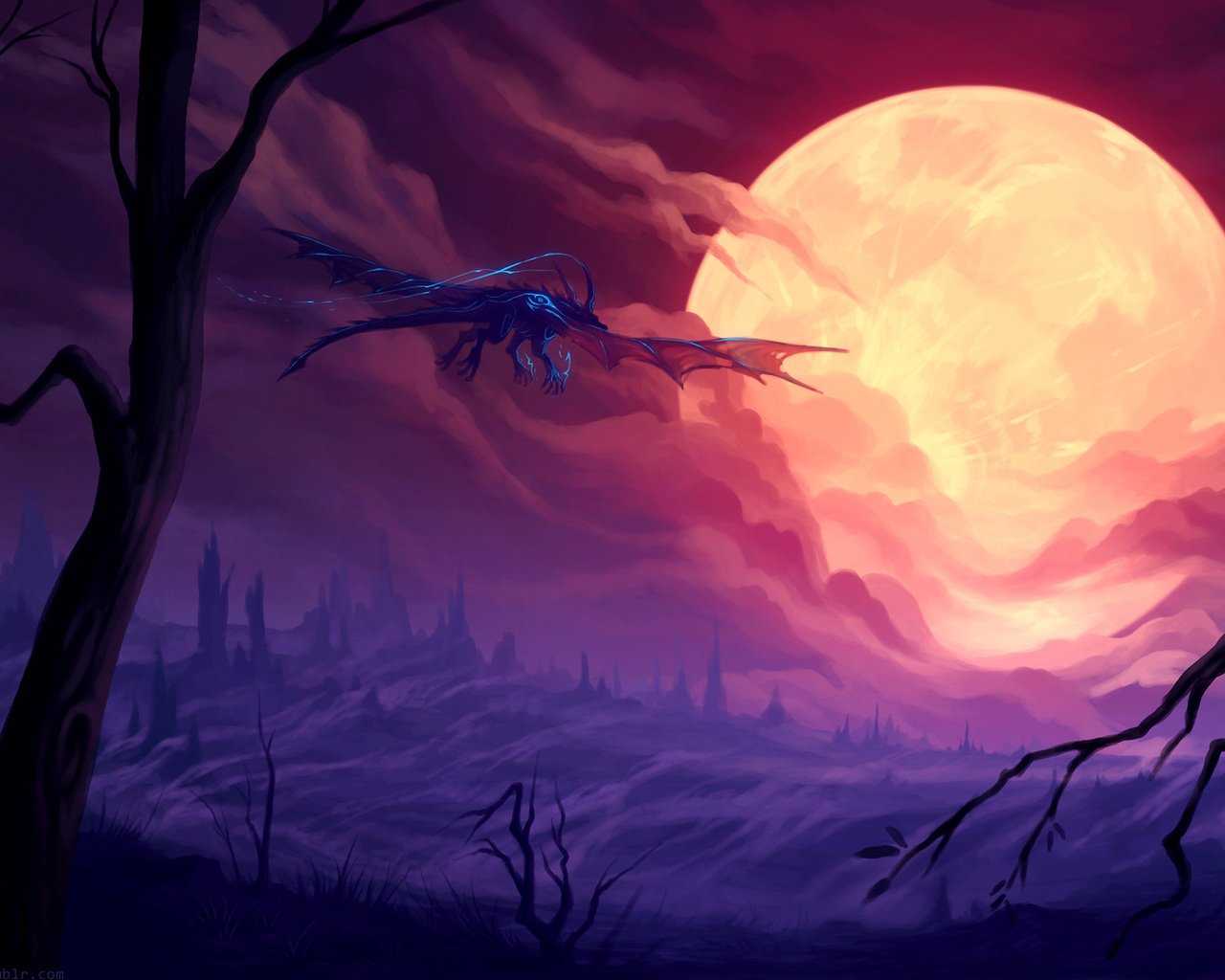 1280x1024 Dragon Flying Towards Moon Fantasy HD Wallpaper (1280x1024)