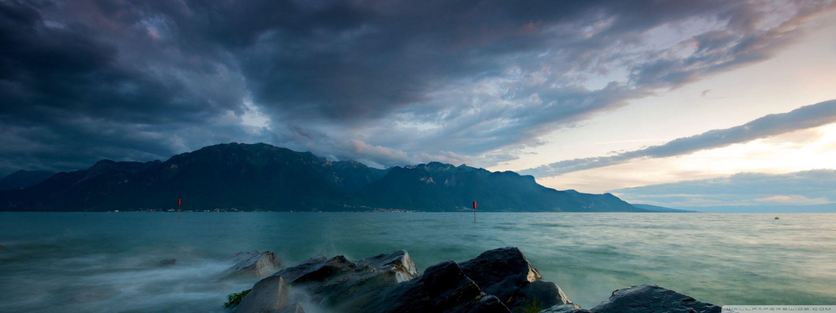 2880x1080 Lake At Dusk Ultra HD Desktop Background Wallpaper for 4K UHD TV