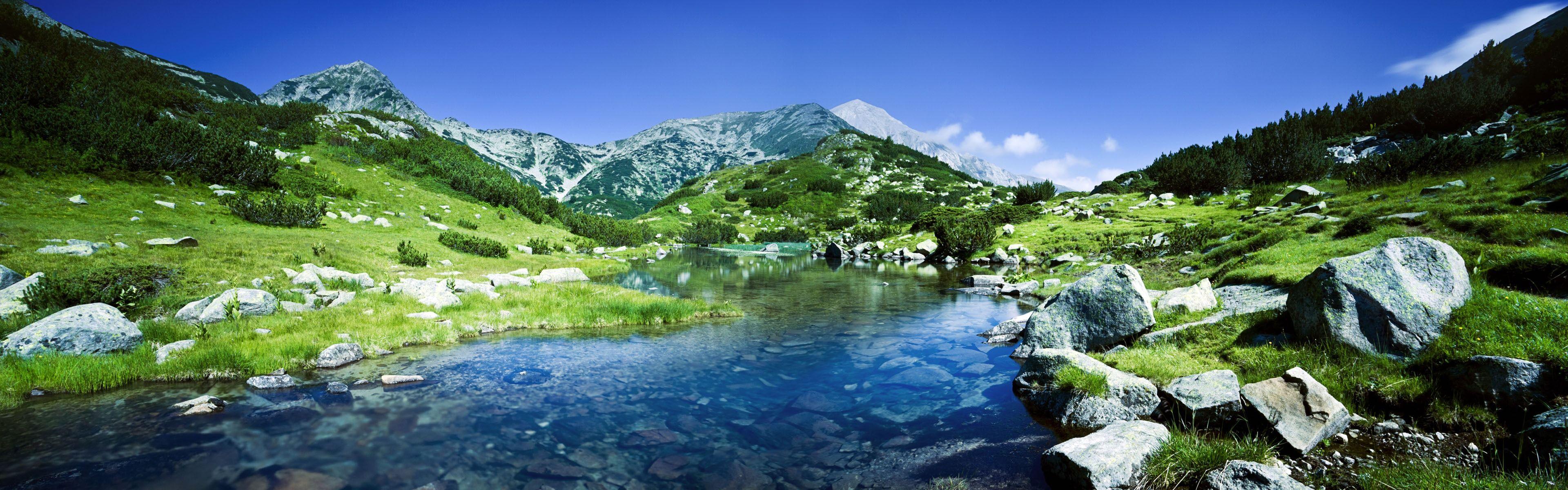 3840x1200 Windows 8 official panoramic wallpaper, waves, forests, majestic