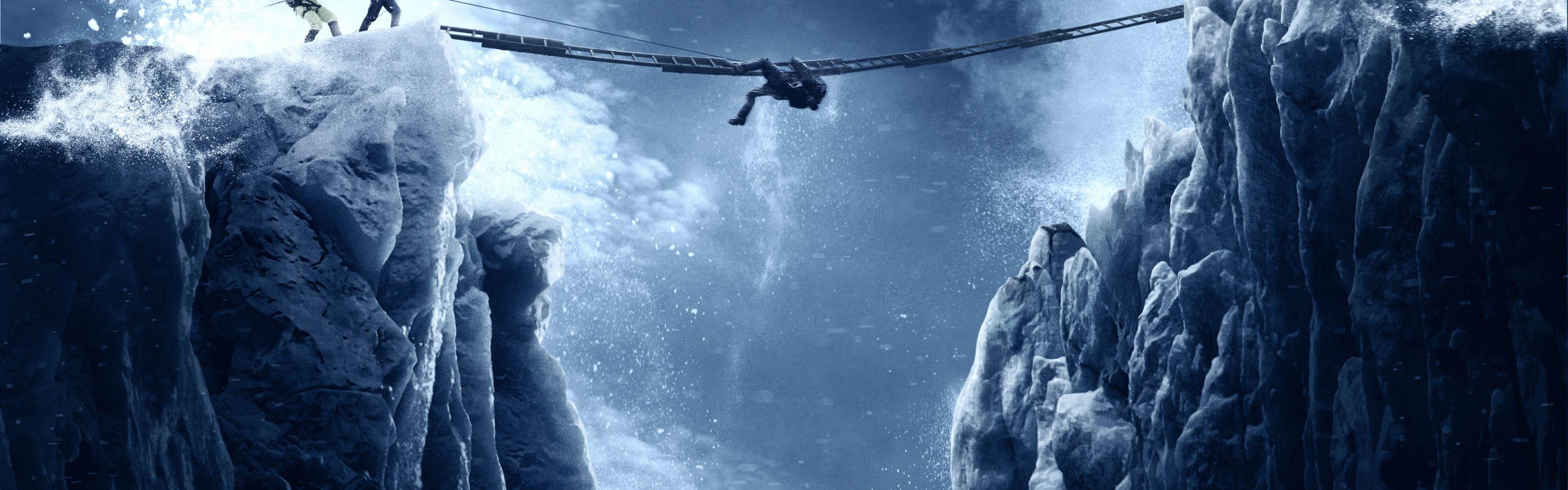 2880x900 Download wallpaper Nature, Rock, Bridge, Storm, Mountain, Snow