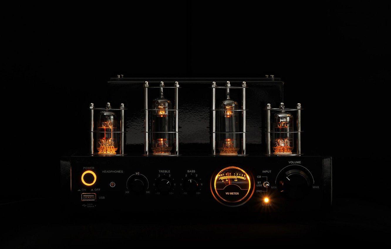 1332x850 Wallpaper music, lamp, sound, dark, black background, amplifier