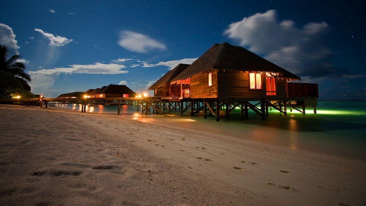 1244x700 Night Beach Resort Wallpaperx900
