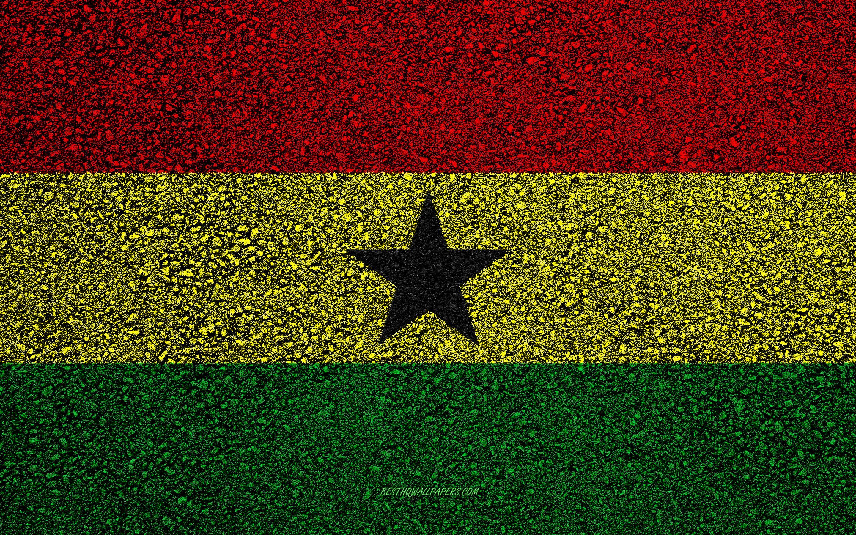 2880x1800 Download wallpaper Flag of Ghana, asphalt texture, flag