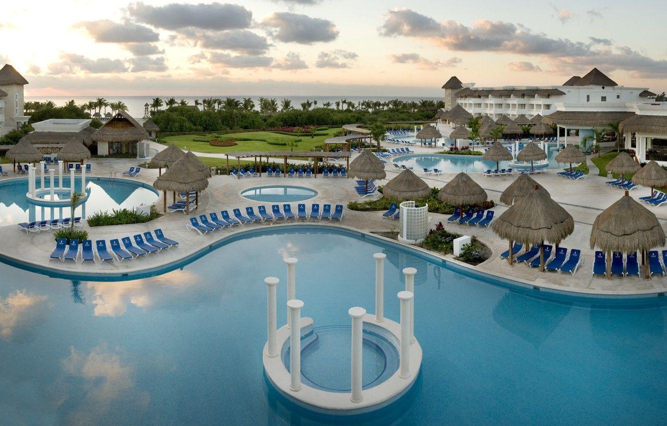 1332x850 Wallpaper beach, pool, the hotel, sunbeds, Mexico, Riviera Maya