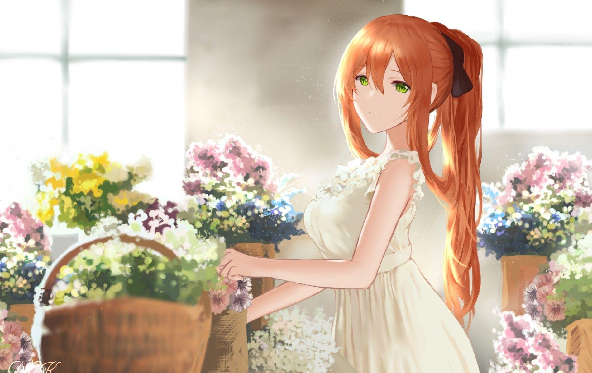 1900x1200 Download 1900x1200 Girls Frontline, Anime Girl, Orange Hair, Green