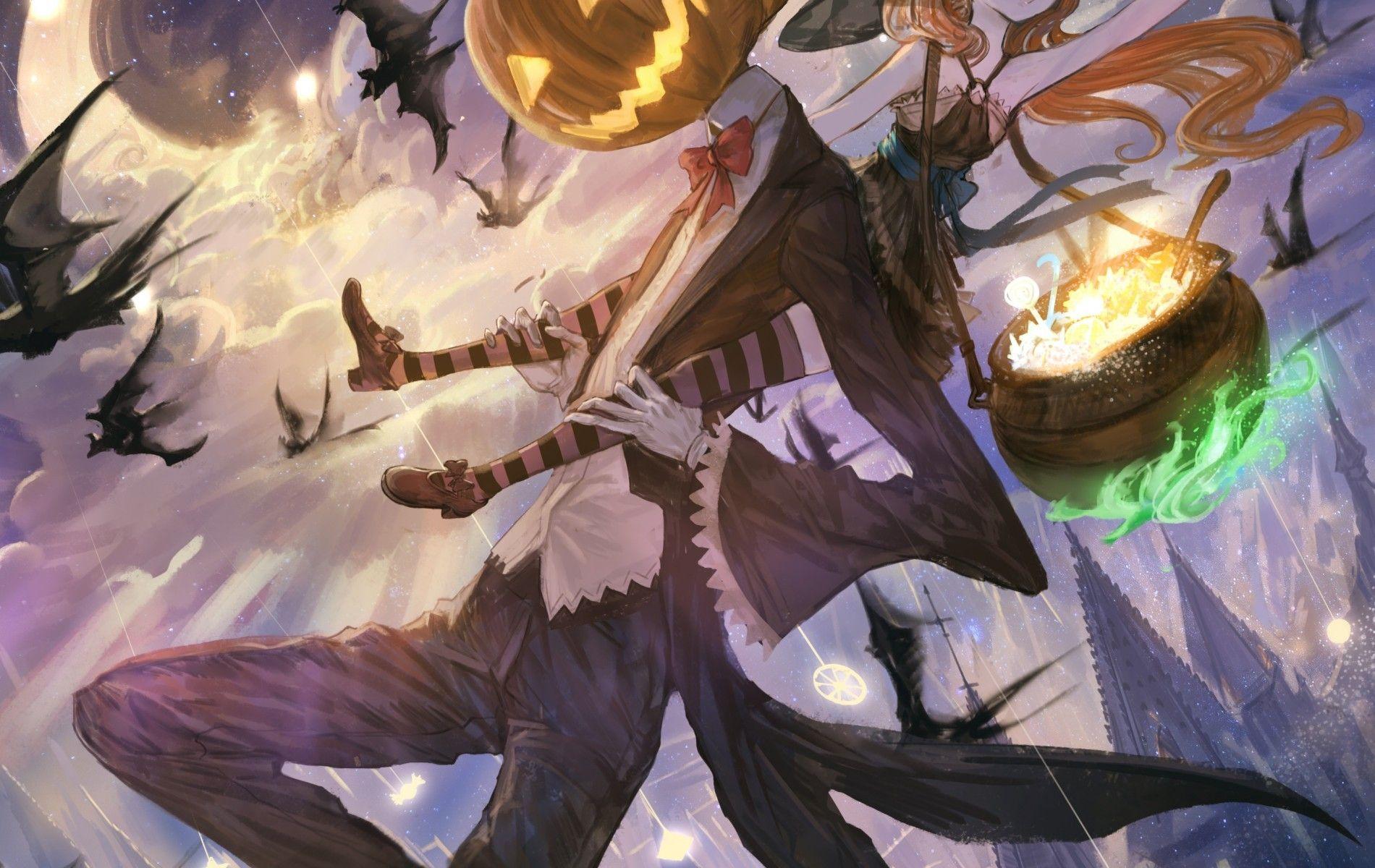 1900x1200 Download 1900x1200 Anime Girl, Halloween, Sky, Falling Stars