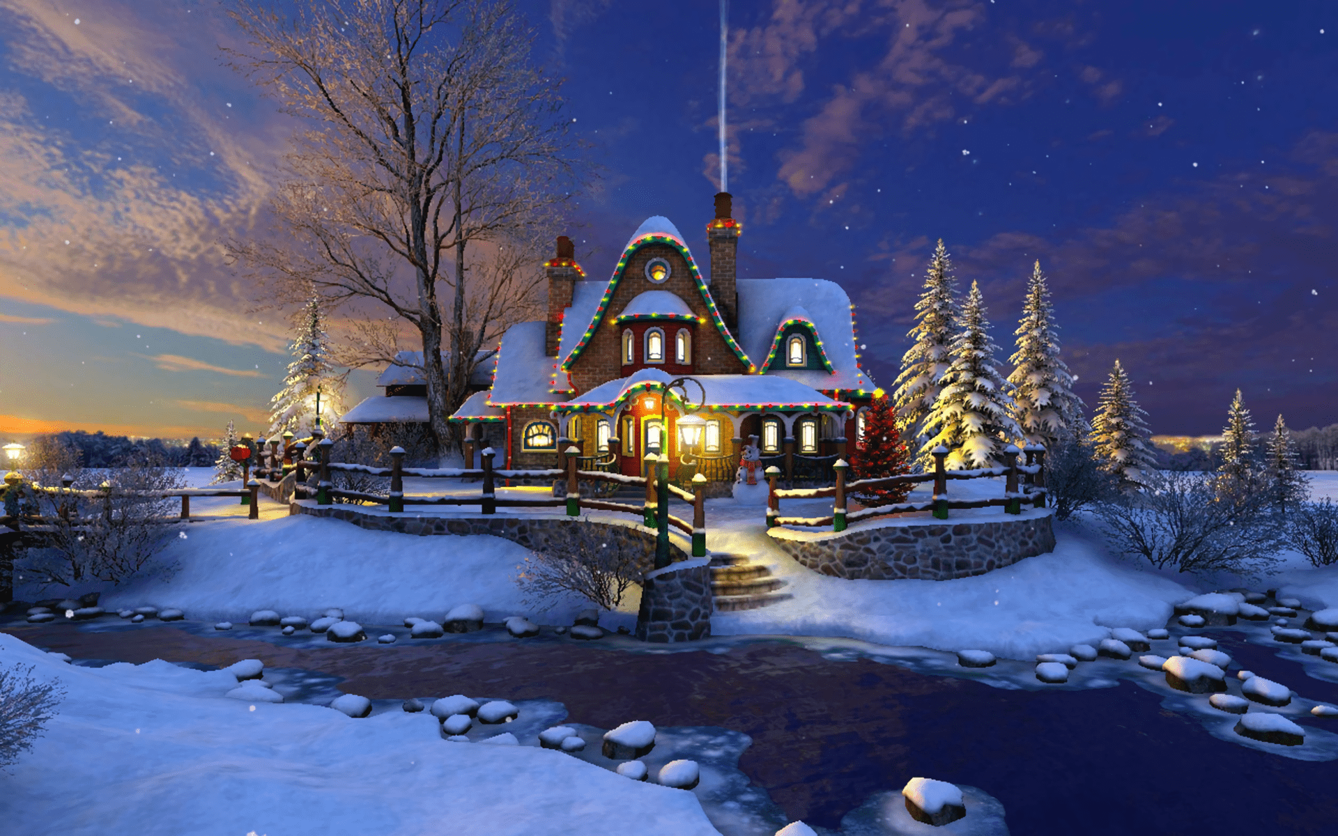 1920x1200 House Decorated for Christmas HD Wallpaper