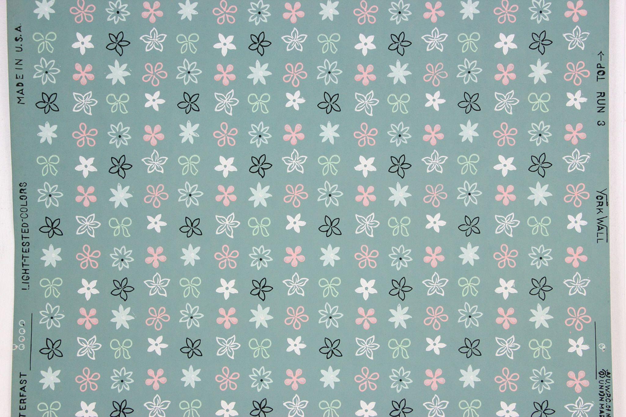 2048x1365 1950s Vintage Wallpaper Pink White Floral Geometric on Green