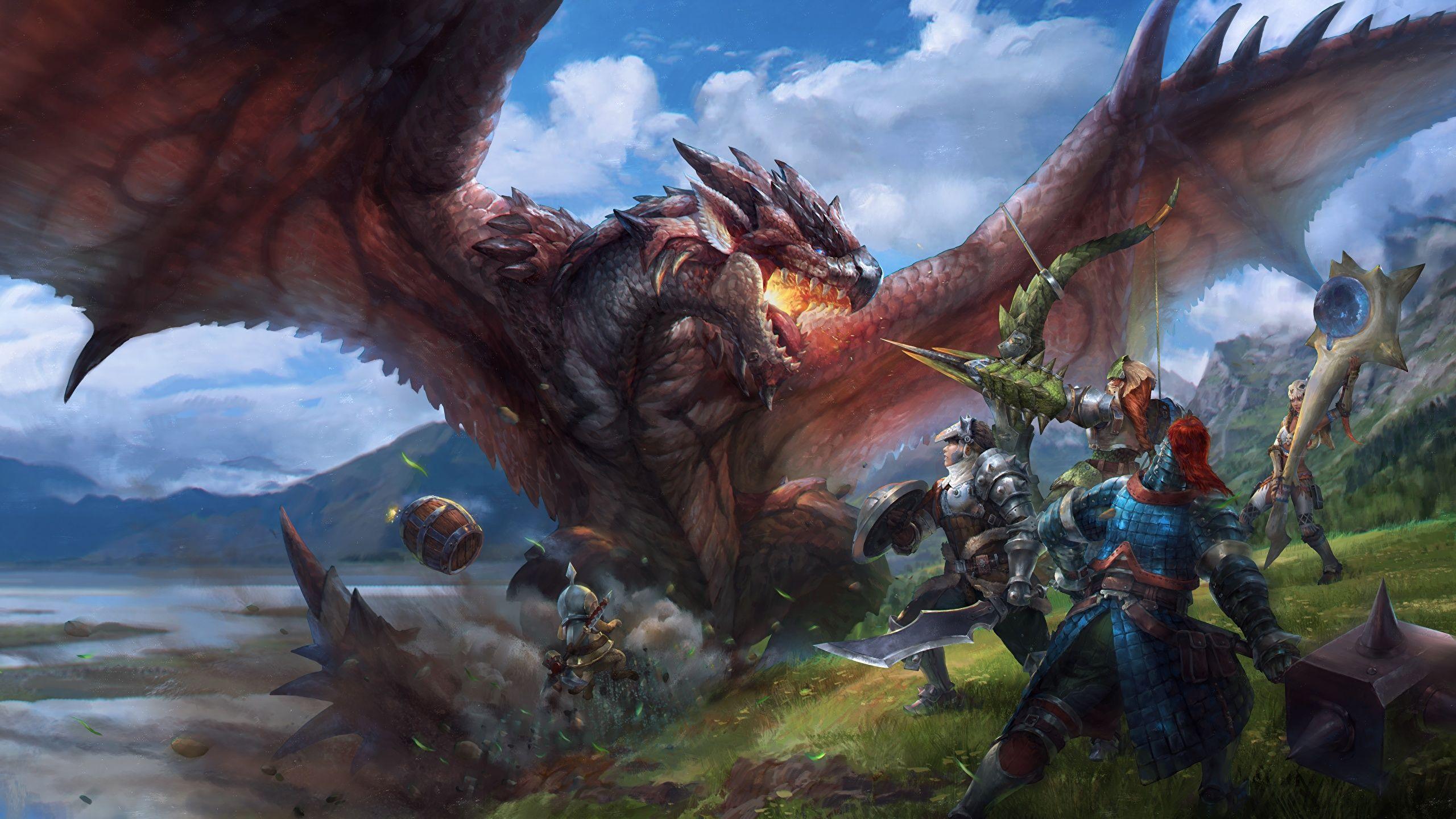 2560x1440 Image Monster Hunter Dragons Warriors Wings Fantasy vdeo 2560x1440