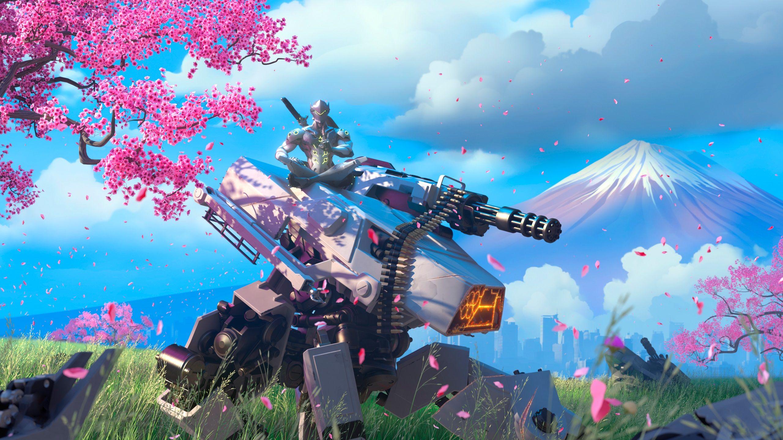 2560x1440 Picture Overwatch ninjas Machine guns Genji Shimada vdeo 2560x1440