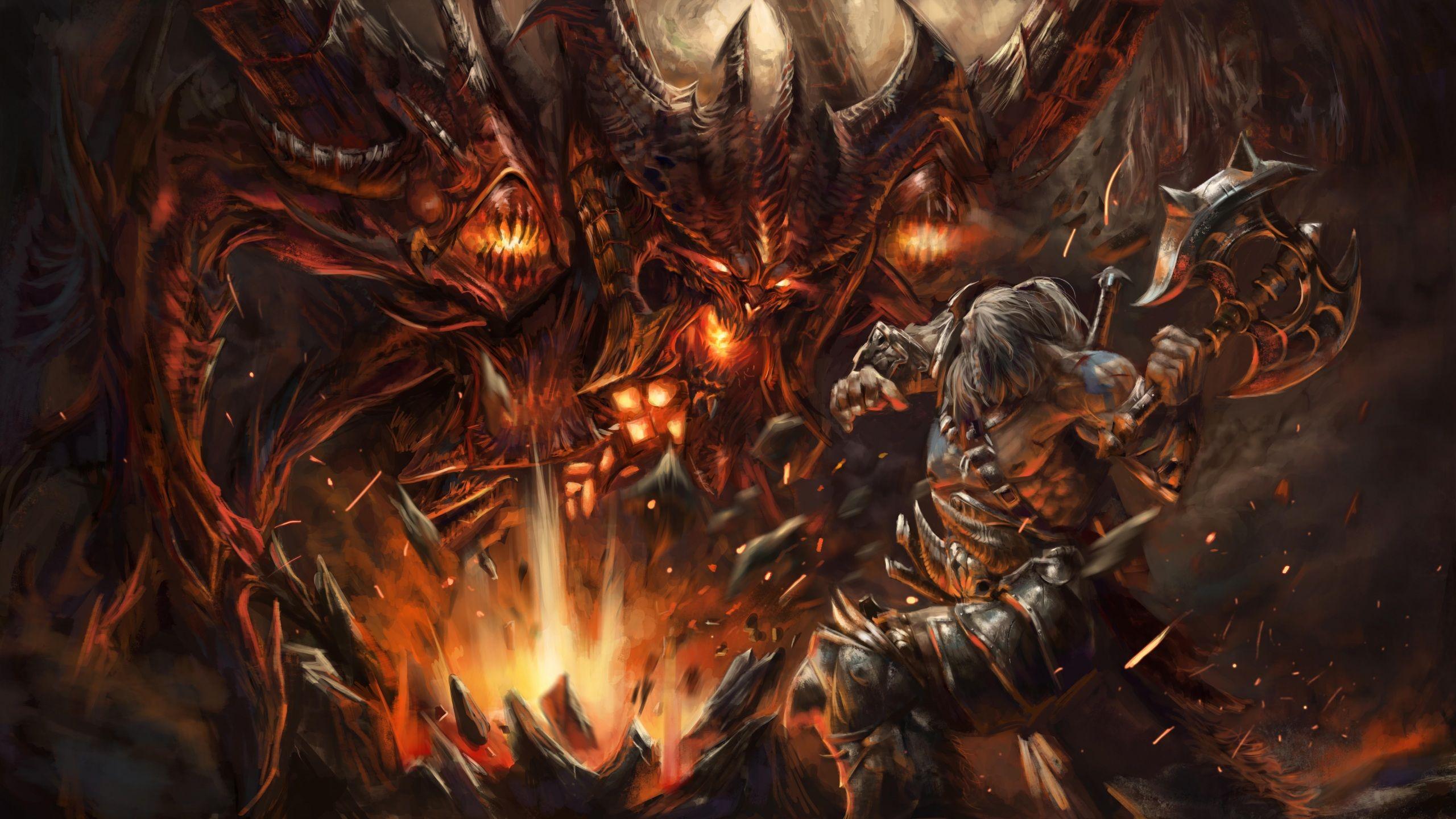 2560x1440 Desktop Wallpaper Diablo monster Battle axes Warriors 2560x1440