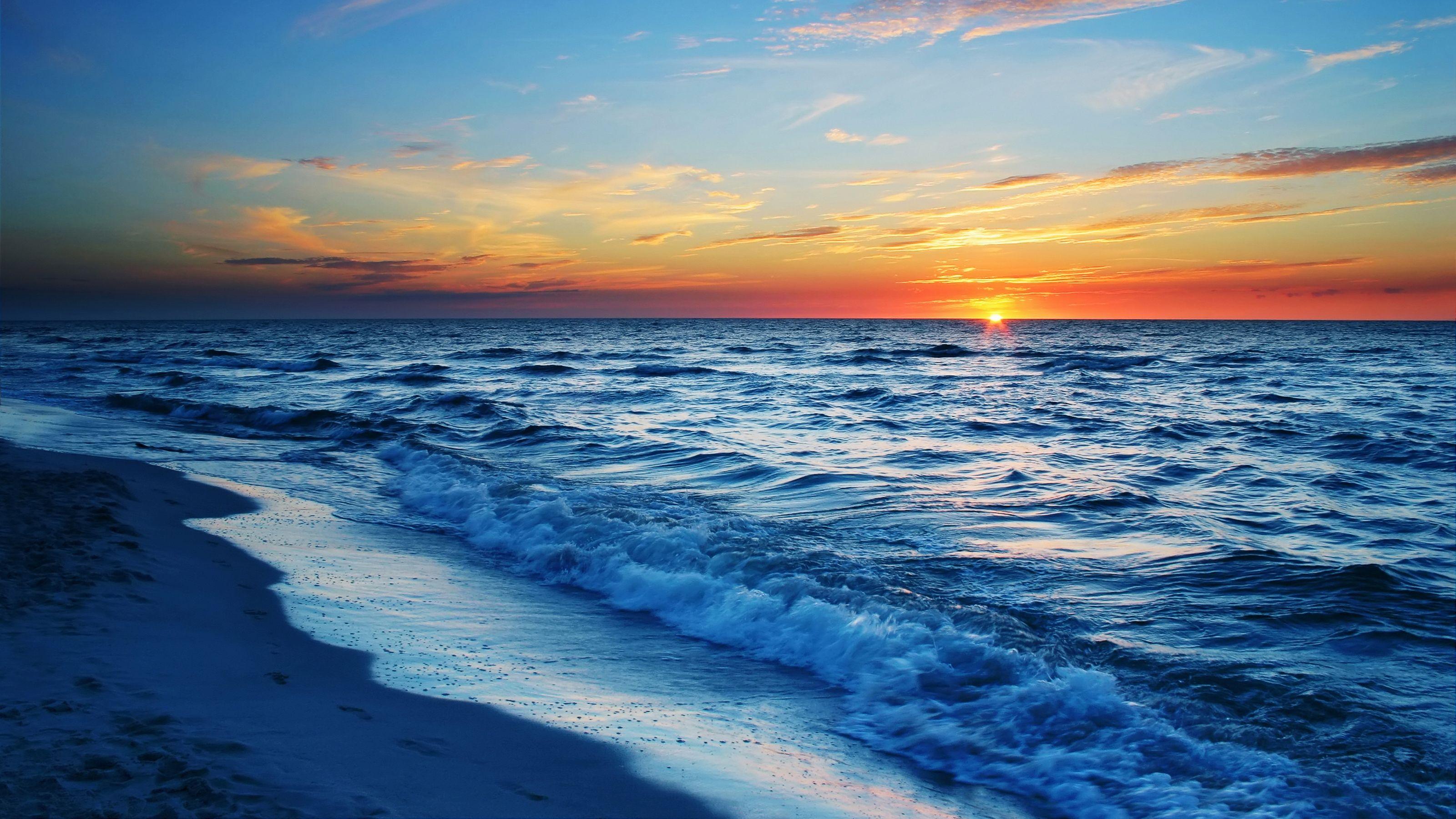 3200x1800 Photos Sea Sun Nature Waves sunrise and sunset 3200x1800
