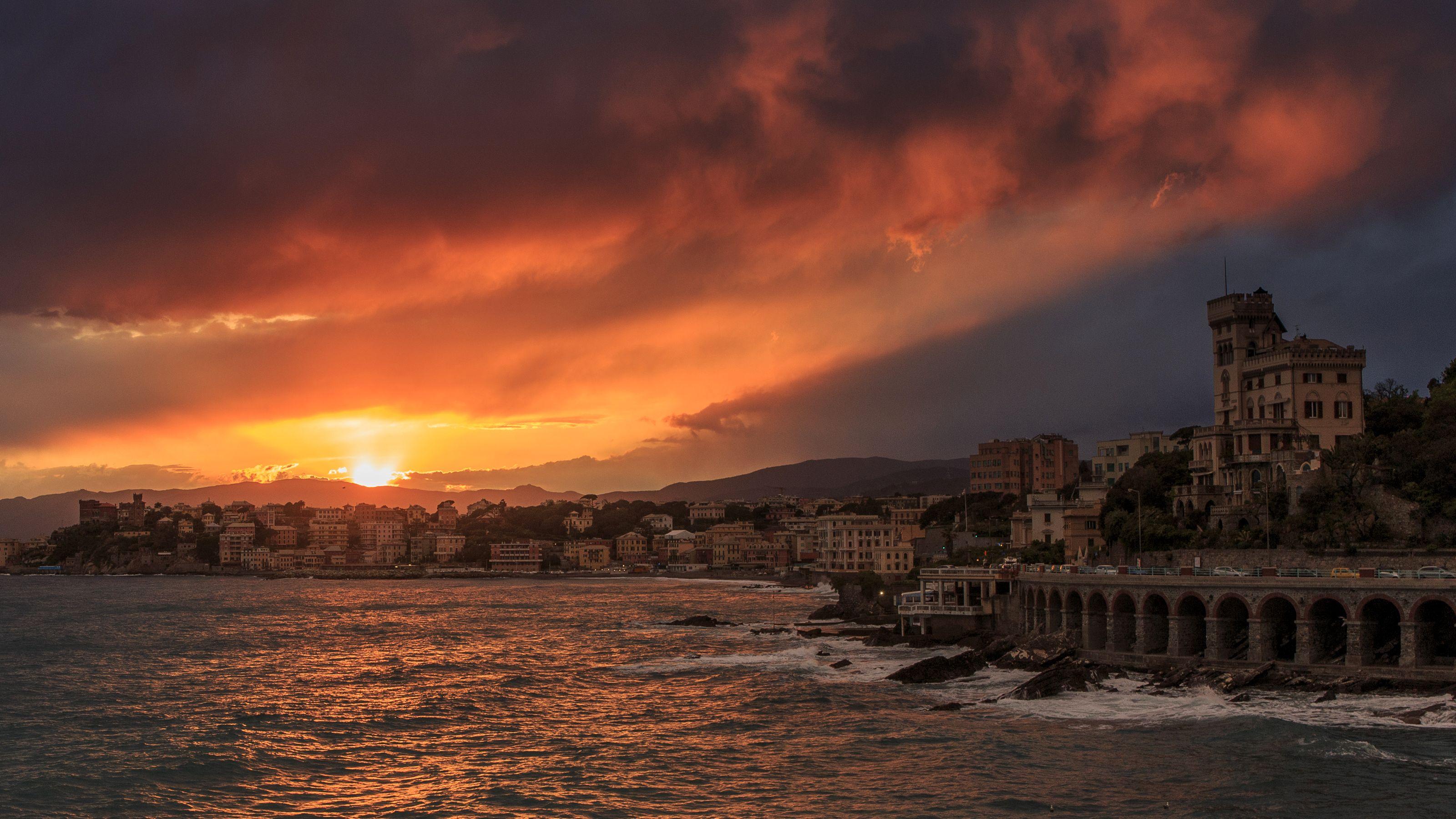 3200x1800 Picture Liguria Italy Castagna Genoa Sea Sky sunrise and 3200x1800