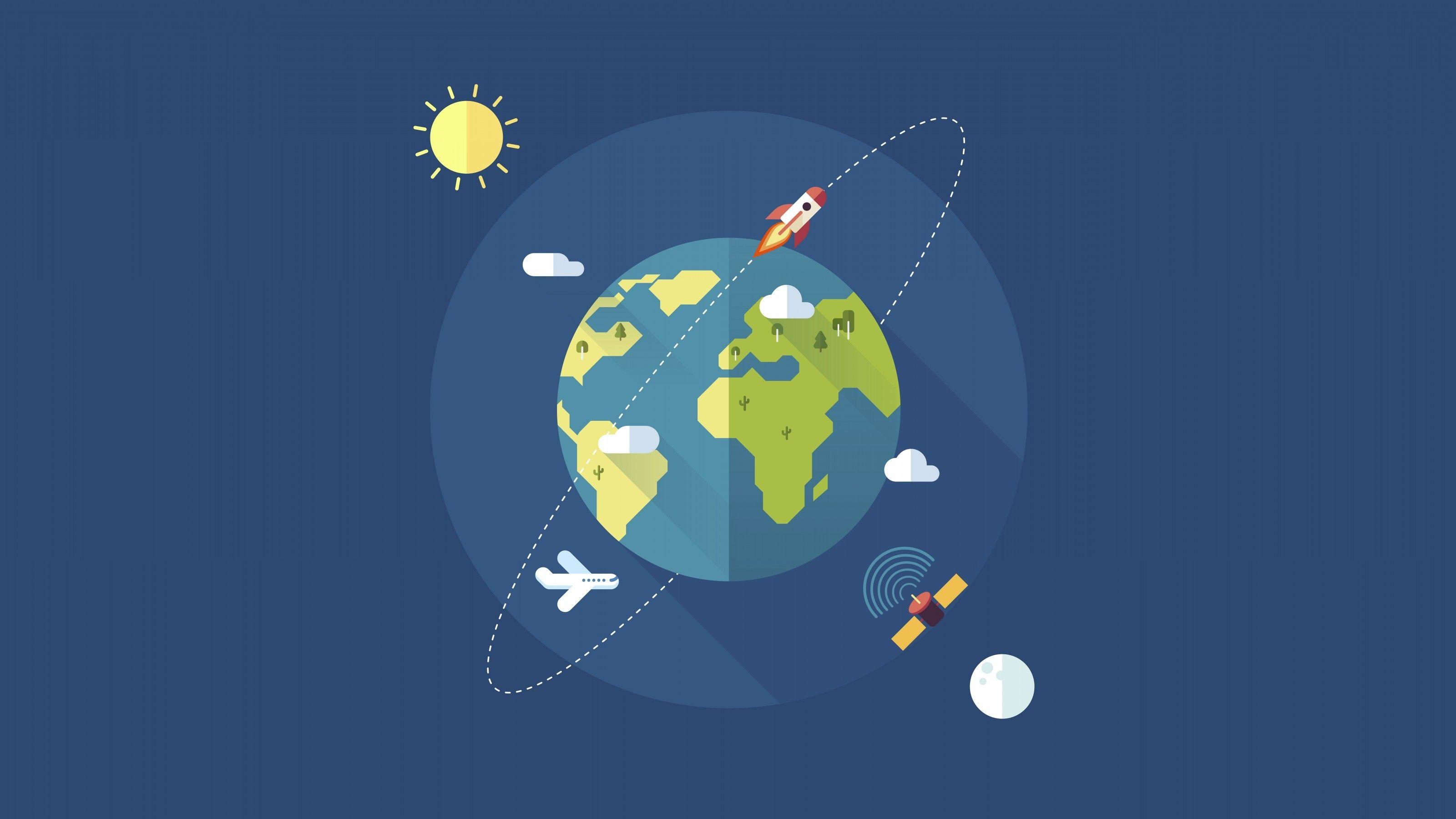 3200x1800 Download 3200x1800 Earth, Sun, Rocket, Minimalism Wallpaper