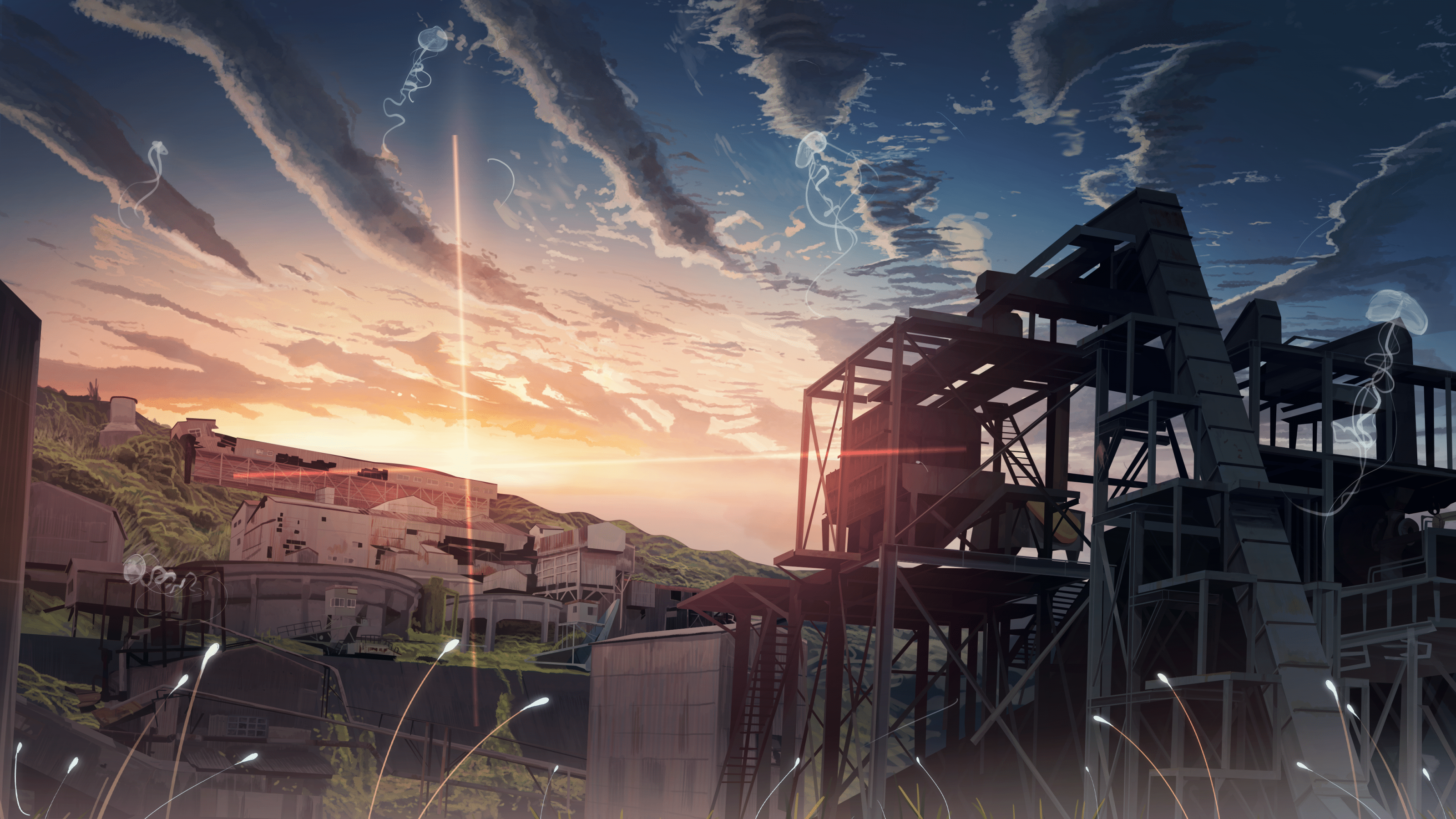 3200x1800 Download 3200x1800 Anime Landscape, Sunset, Clouds Wallpaper