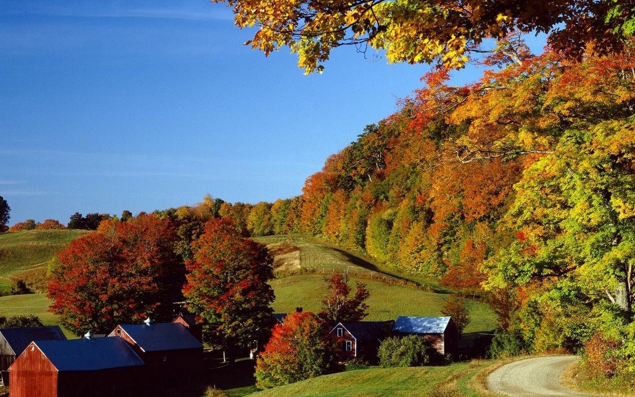 1280x800 Download wallpaper 1280x800 village, autumn, houses, trees