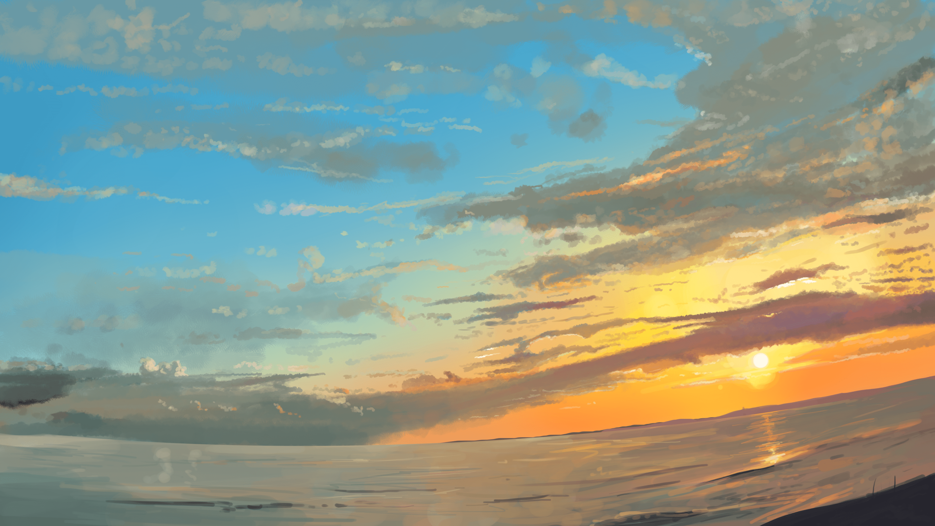 3200x1800 Download 3200x1800 Anime Scenic, Landscape, Sky, Sunset, Horizon
