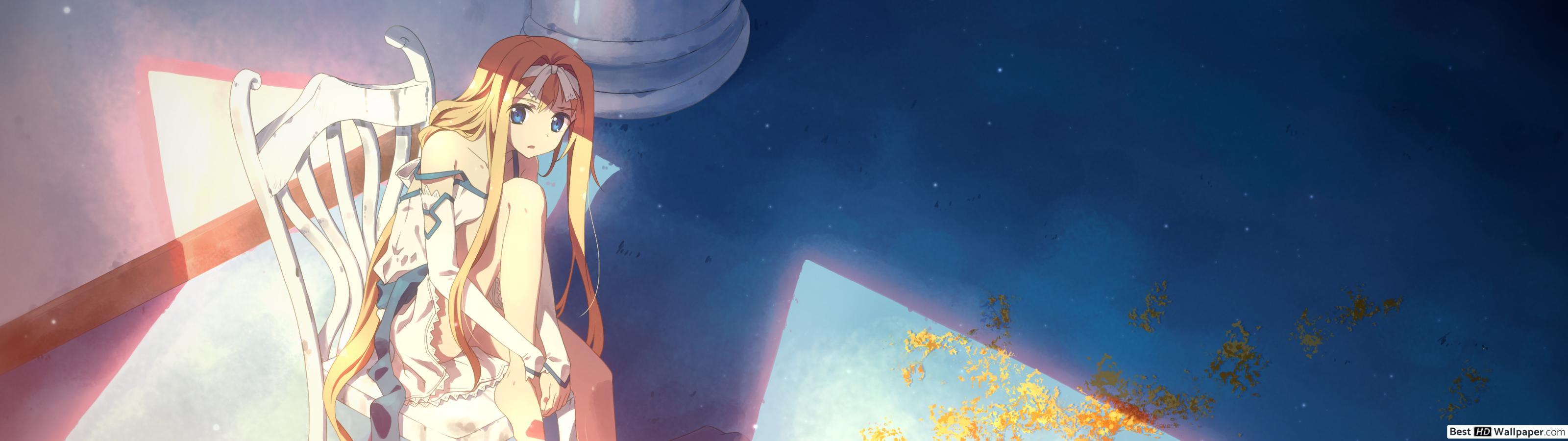 3200x900 curly long hair anime girl HD wallpaper download