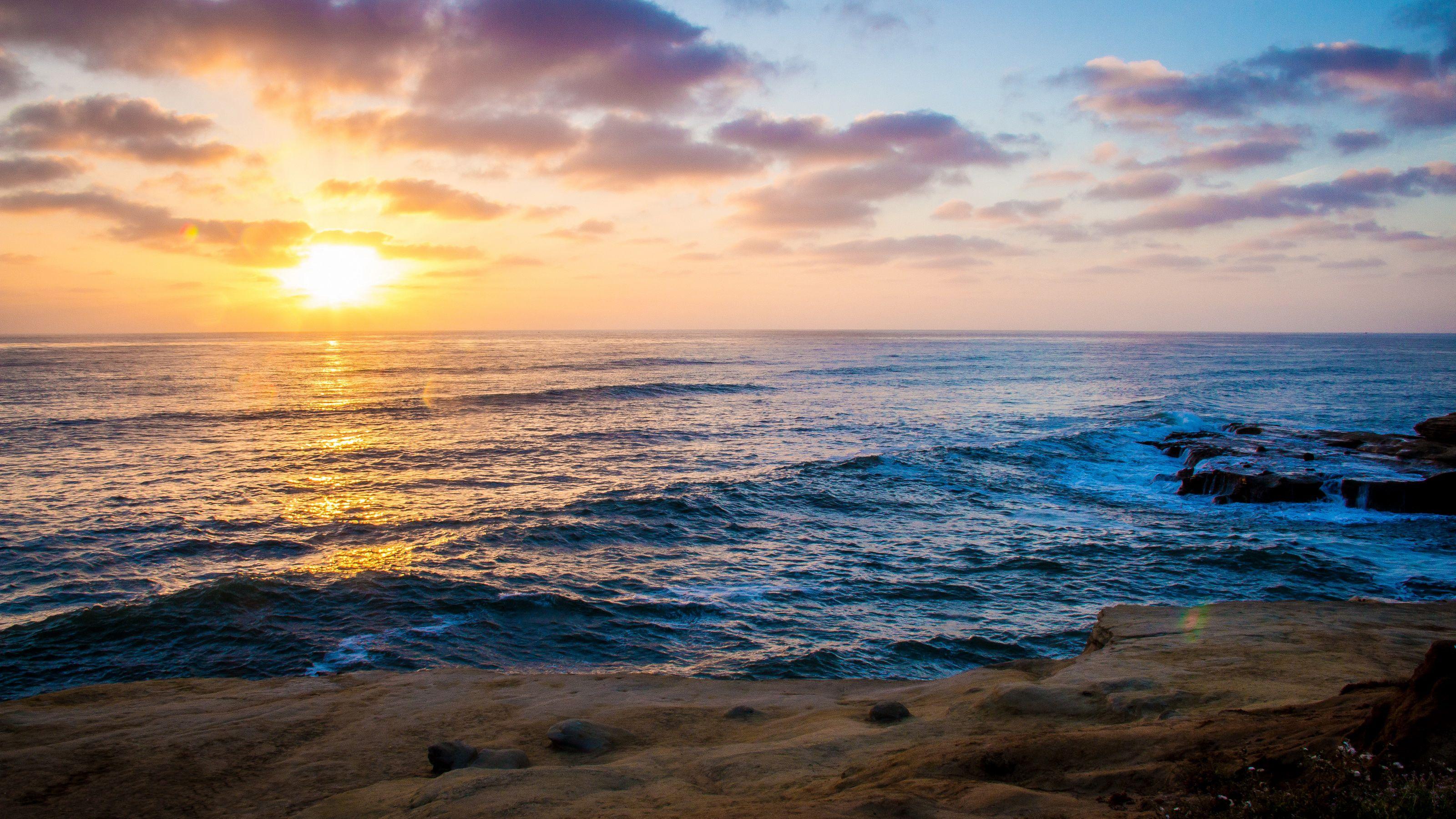 3200x1800 image Sea Sun Nature Sky sunrise and sunset Coast 3200x1800