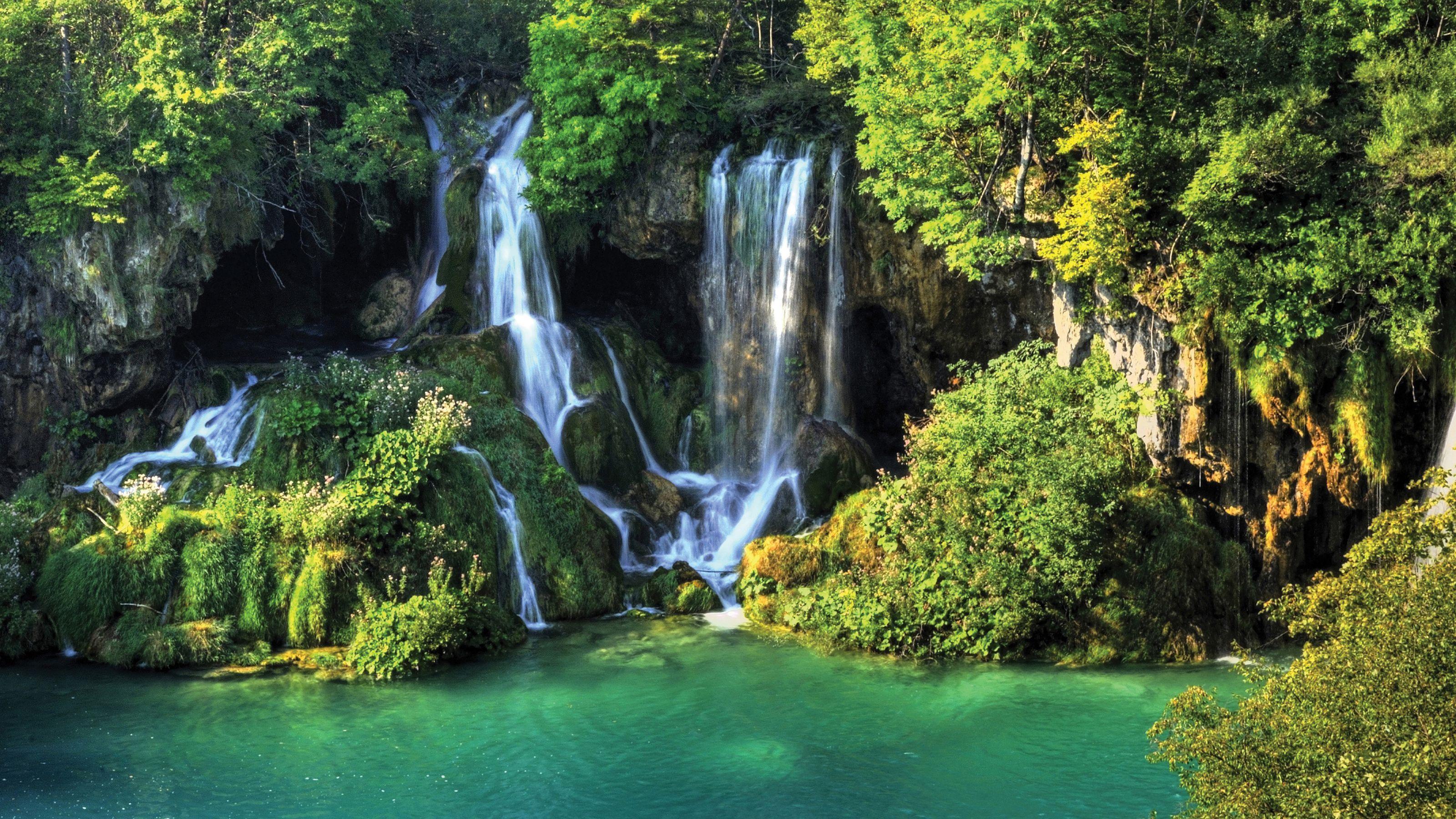 3200x1800 image Cliff Nature Waterfalls Moss 3200x1800