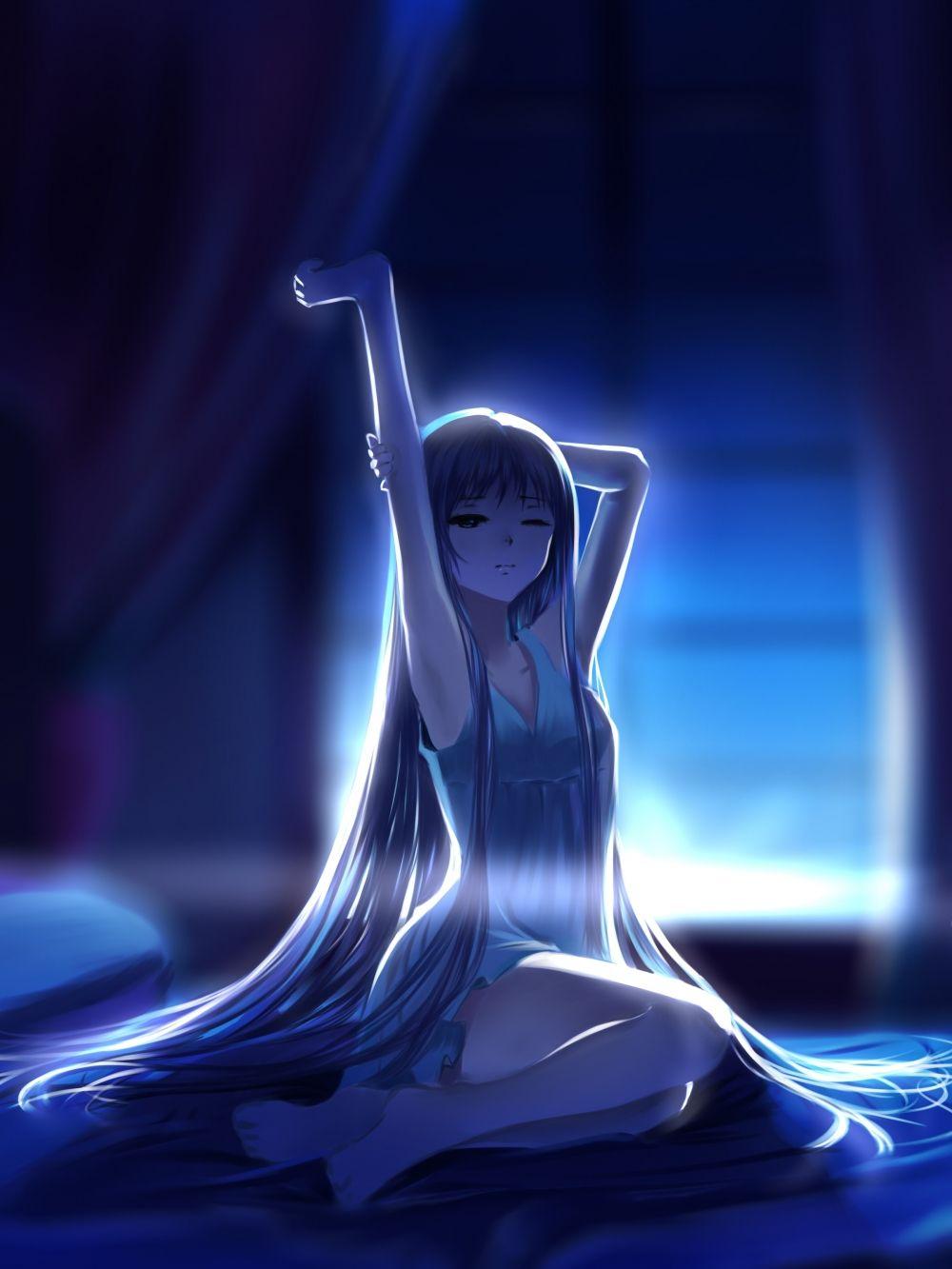 1000x1333 Wallpaper Anime Girl, Sleepy, Light Dress