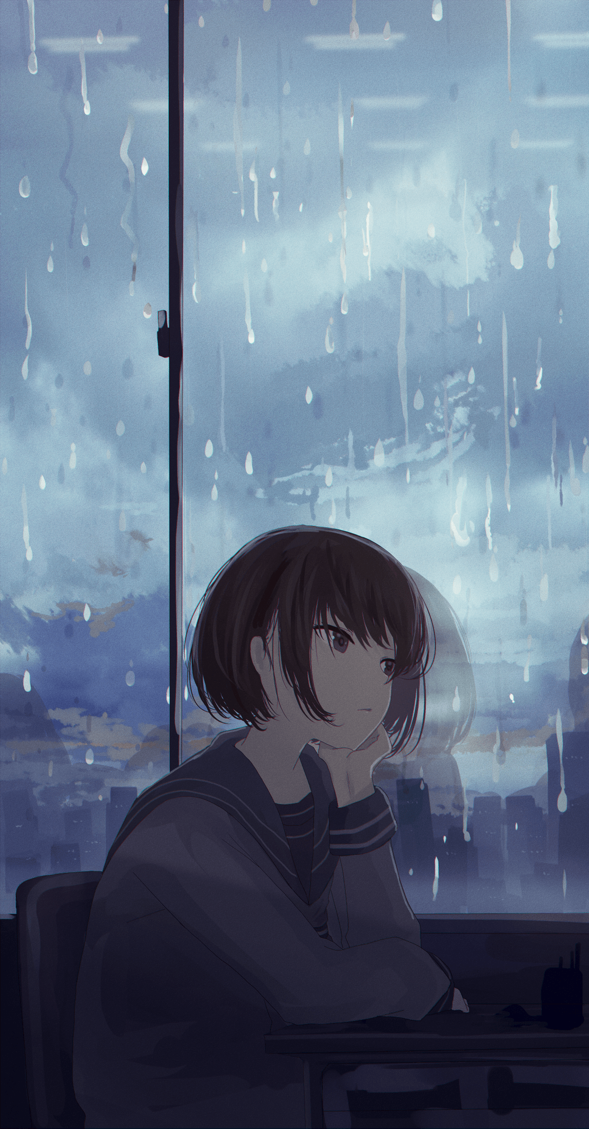 1148x2200 Sad Anime Rain hình nền
