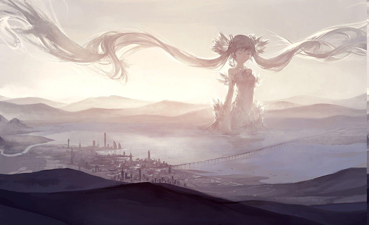 1400x853 anime, Landscape, Hatsune Miku, Vocaloid Wallpaper HD / Desktop