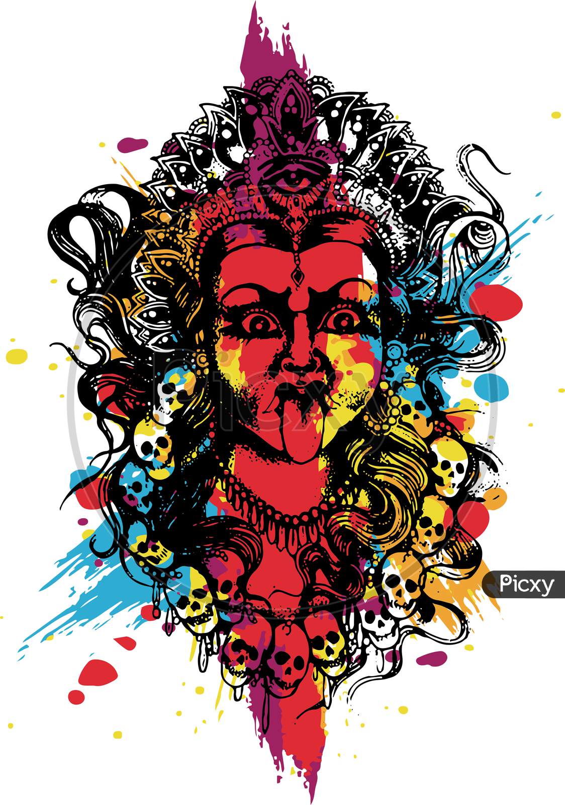 1124x1600 Image Of Sketch Of Angry Goddess And Wife Of Lord Shiva Durga Maa Or Kali Matha Outline Editable Vector Illustration HH798766 Picxy