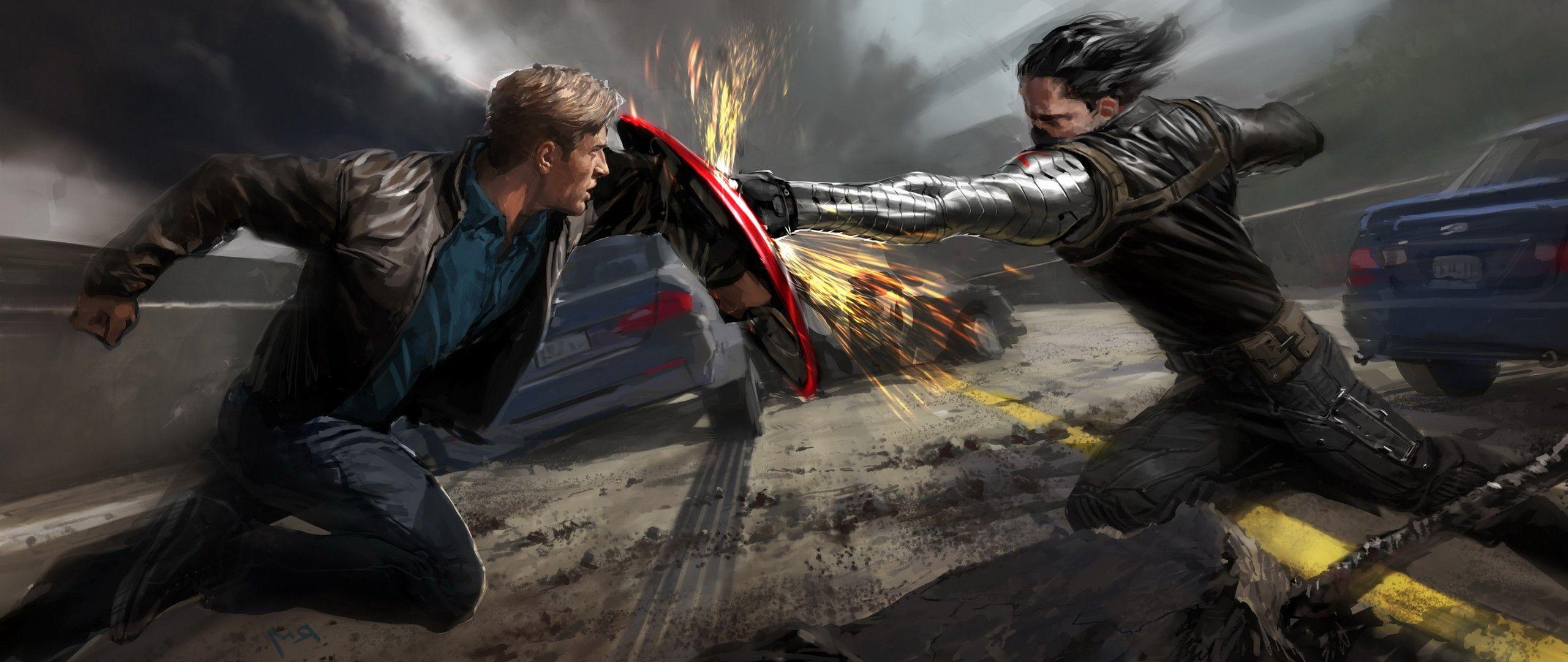 2560x1080 Steve Rogers vs Winter Soldier. Captain america
