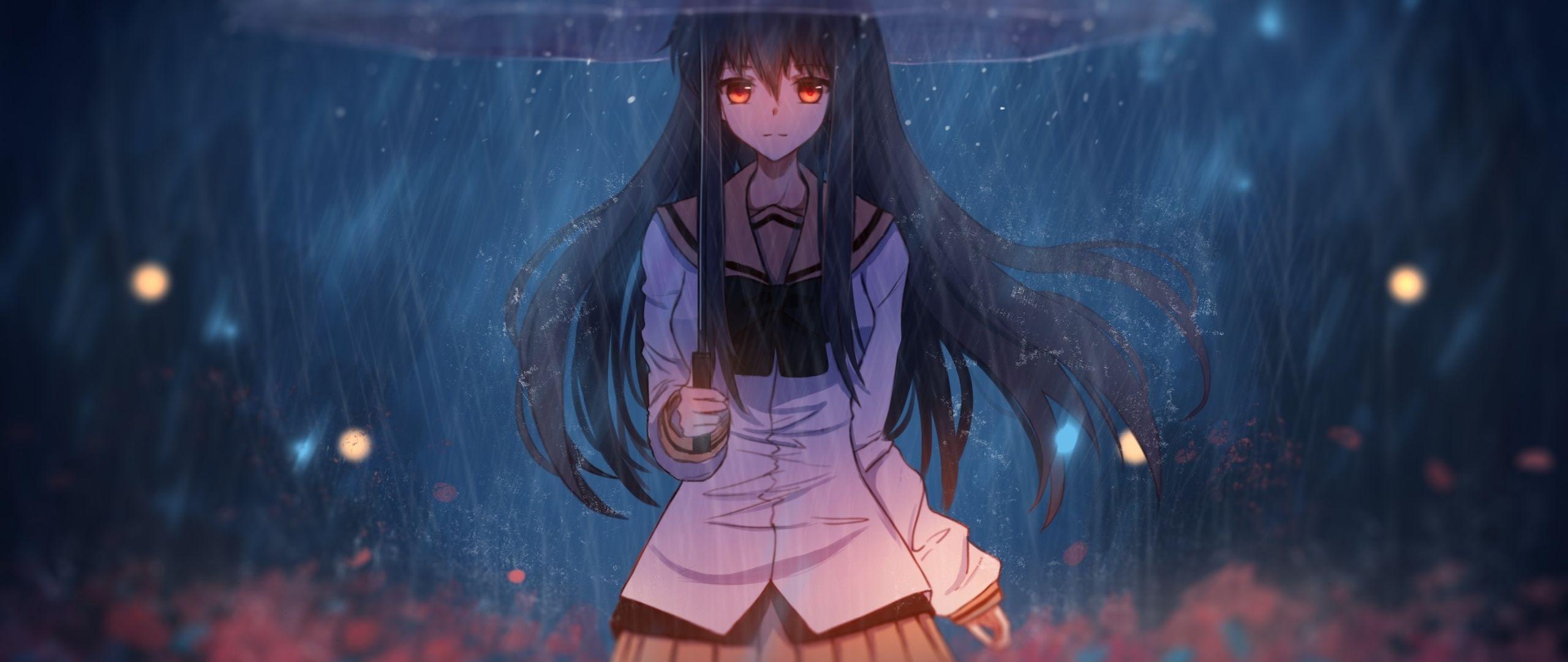 2560x1080 Download 2560x1080 wallpaper anime girl in rain, with umbrella, art, dual wide, widescreen, 2560x1080 HD image, background, 8992