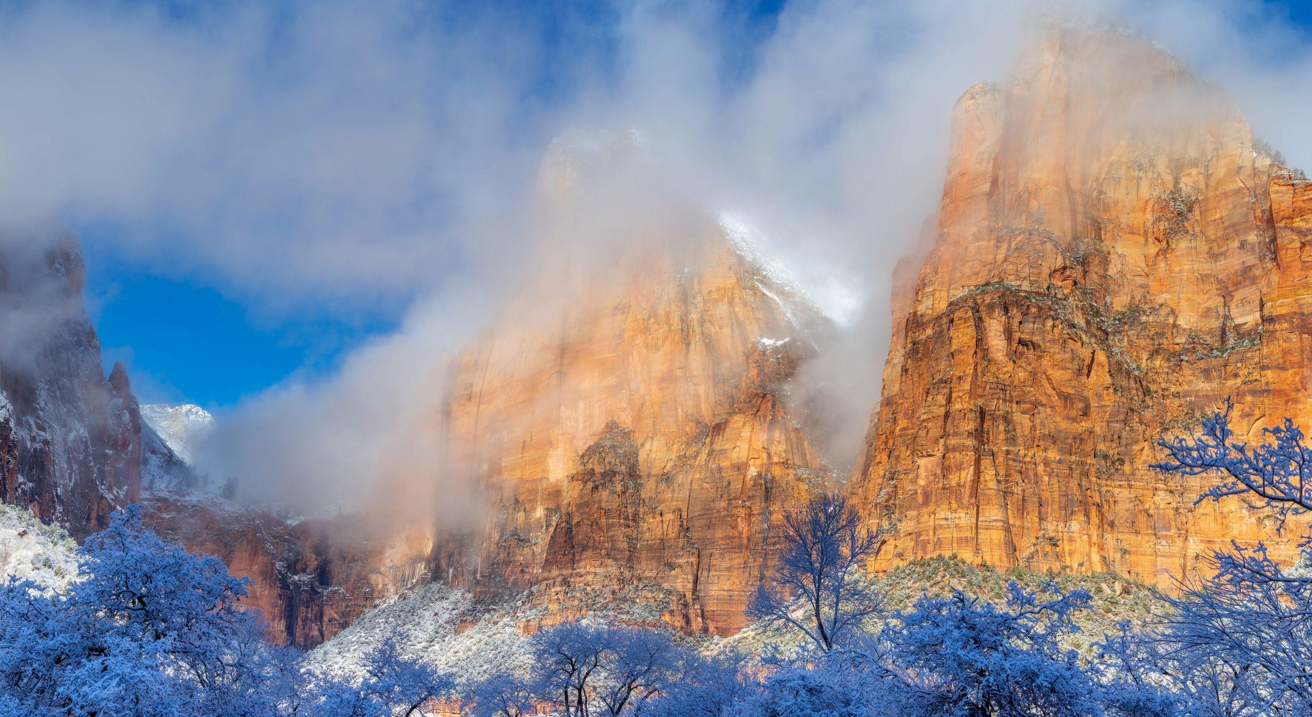 2560x1400 image Zion National Park USA Crag Nature Winter mountain 2560x1400