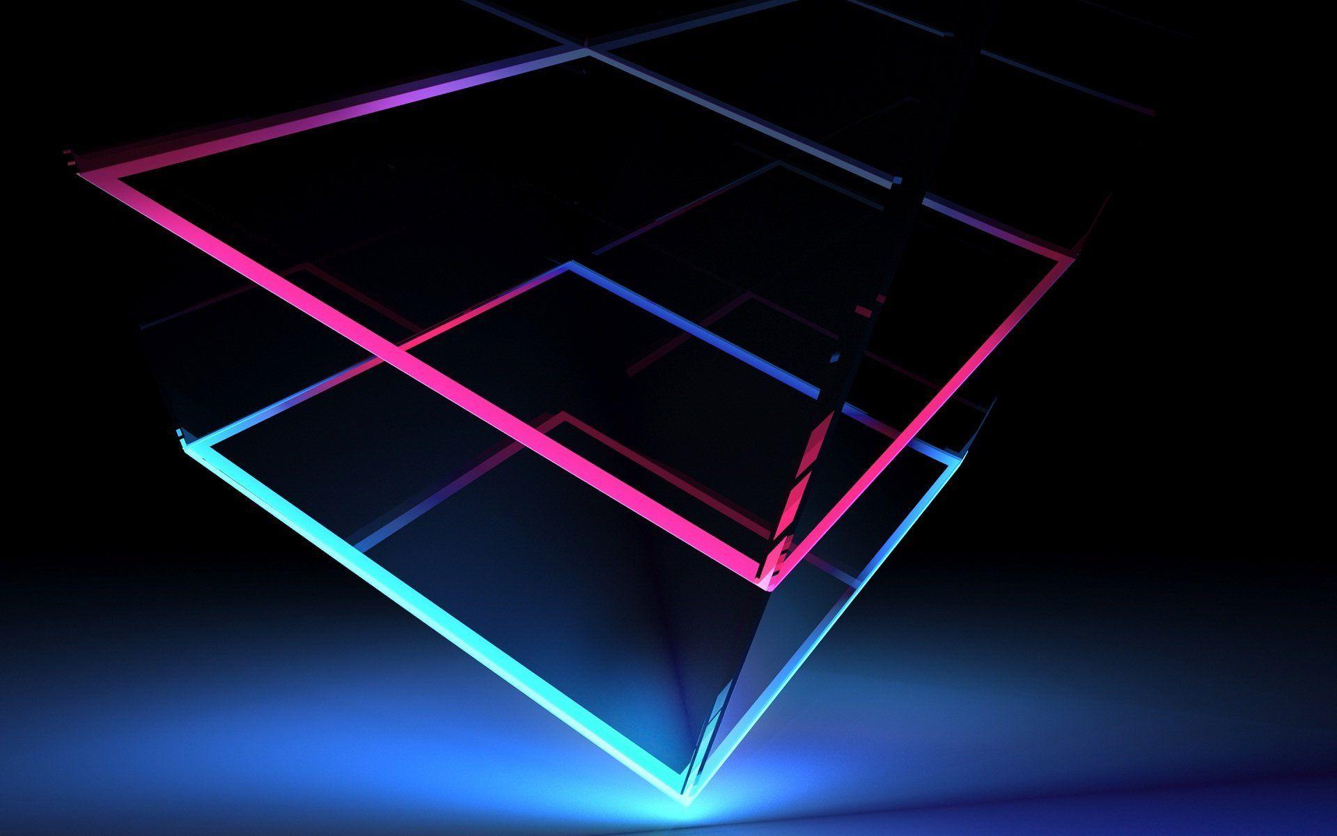 1920x1200 3D Cube Neon Blue Light Stars Wonderful HD Wallpaper