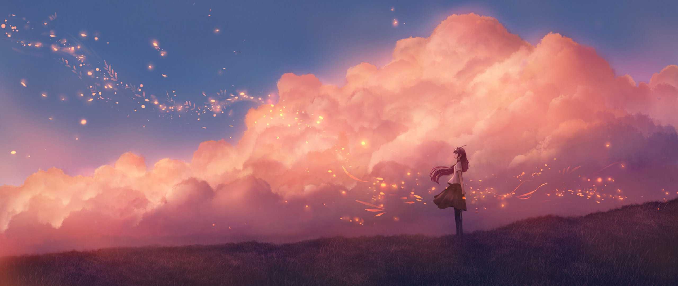2560x1080 Anime Girl Sky Clouds HD Wallpaper (2560x1080)
