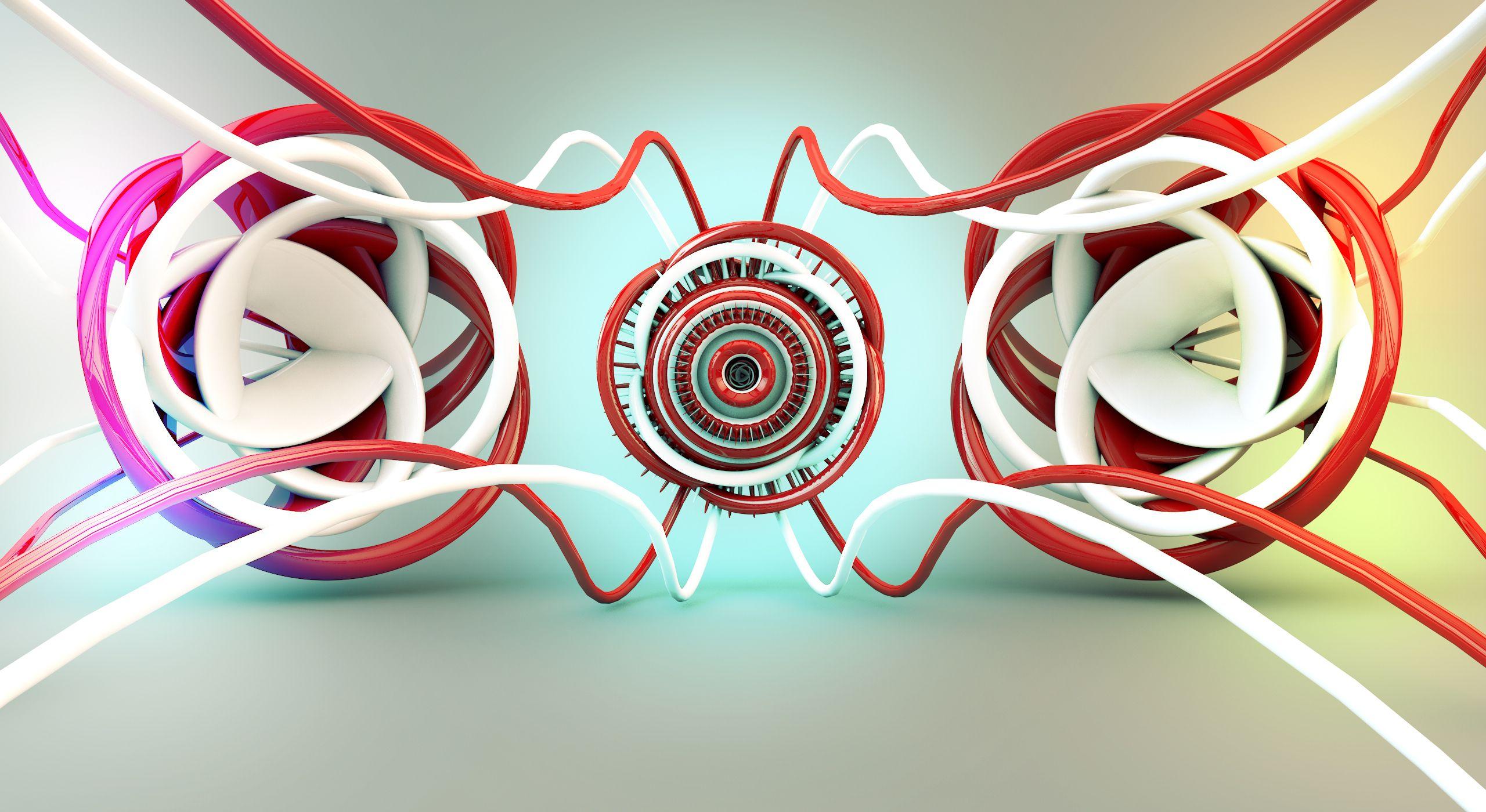 2560x1400 Download wallpaper 2560x1400 glow, red, white, tangled lines