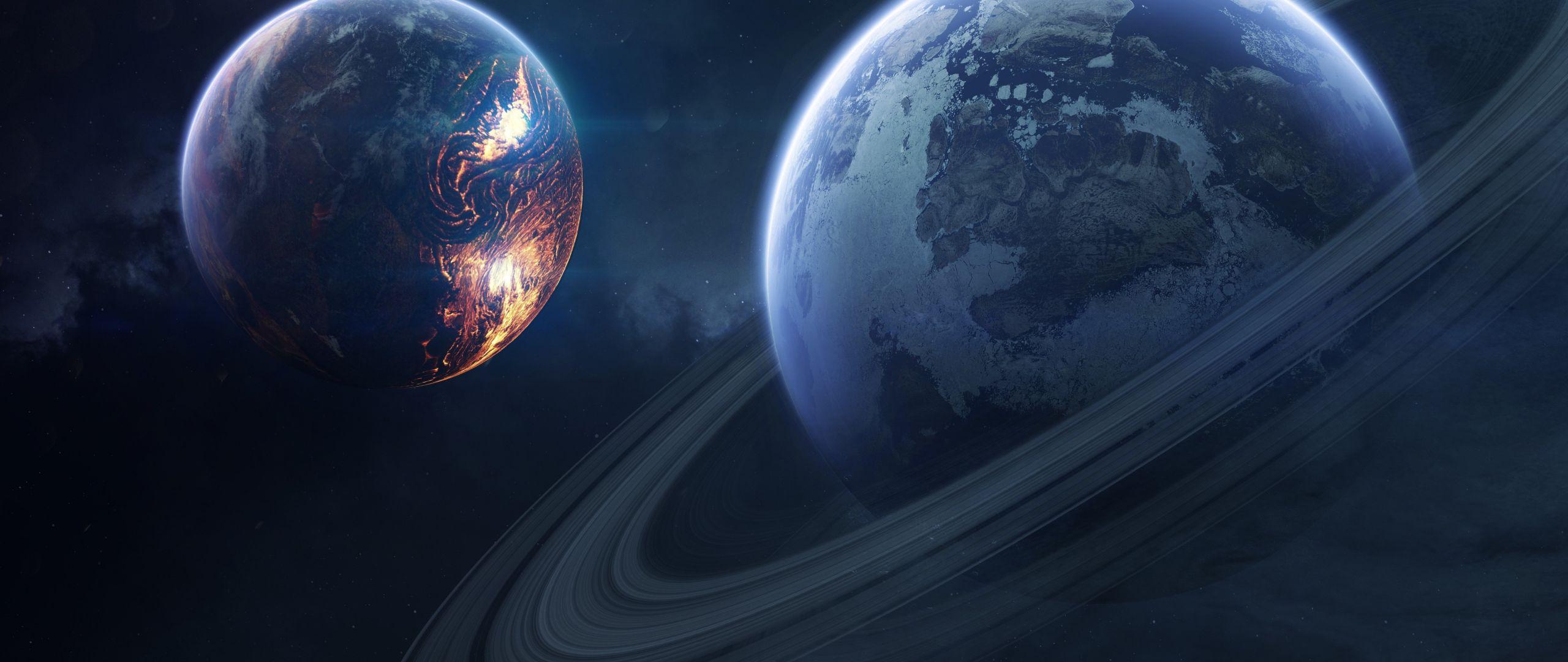 2560x1080 Download 2560x1080 wallpaper saturn, space, planet of rings, dual