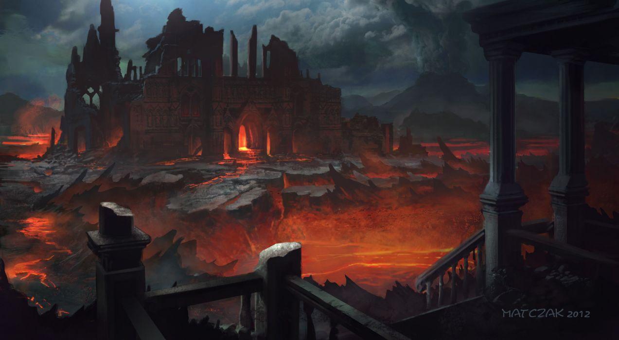 1273x700 Ruins city decay dark fire halloween hell wallpaperx1100