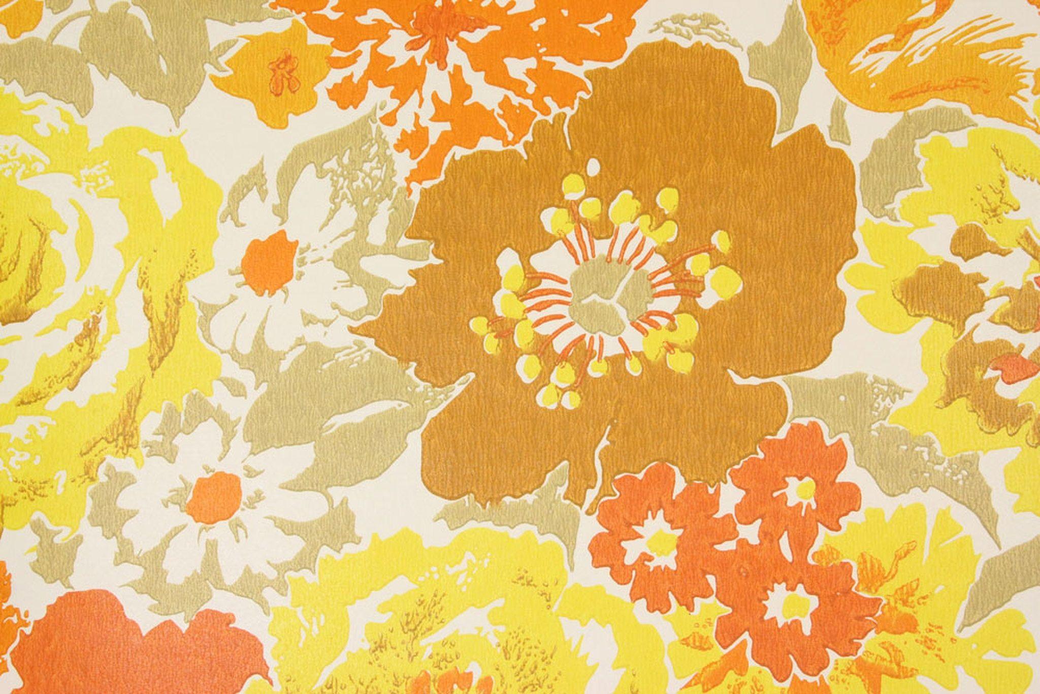 2048x1366 1970s Vintage Wallpaper Retro Brown Orange and Yellow Flowers's Vintage Wallpaper