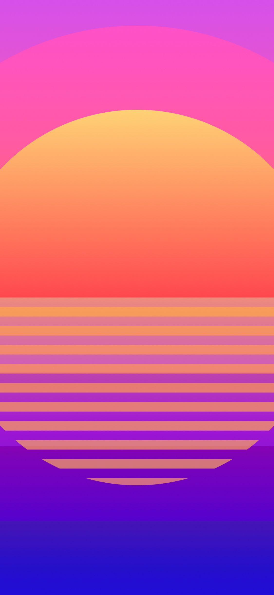 1125x2436 Sun, sunset, retro art, geometric wallpaper. Retro art