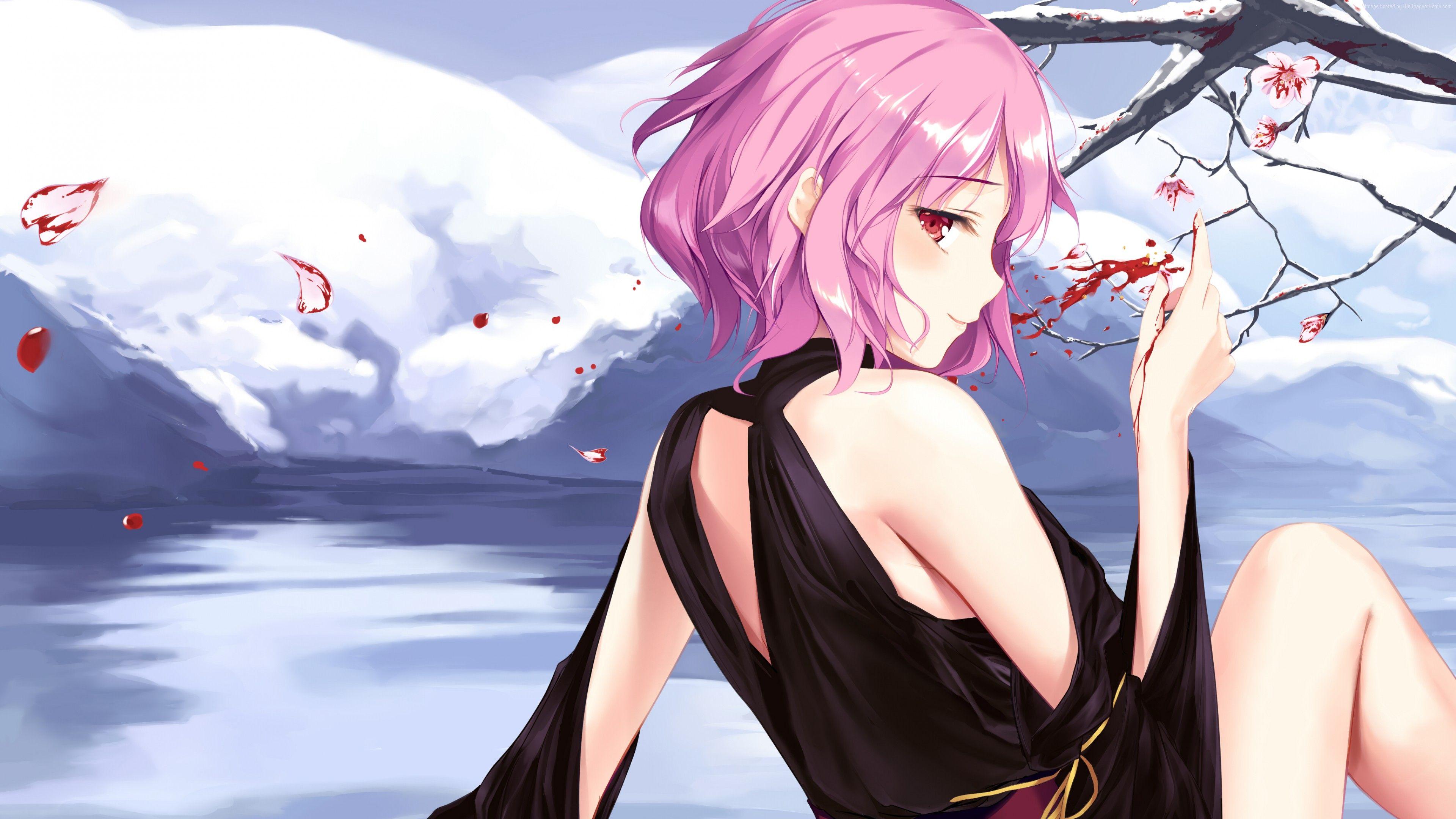 3840x2160 Anime Girl Short Pink Hair Wallpaper & Background