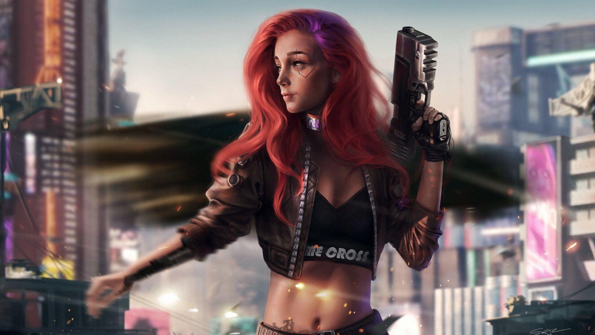 1920x1080 Cyberpunk 2077 Pink Hair Girl Wallpaper 45593