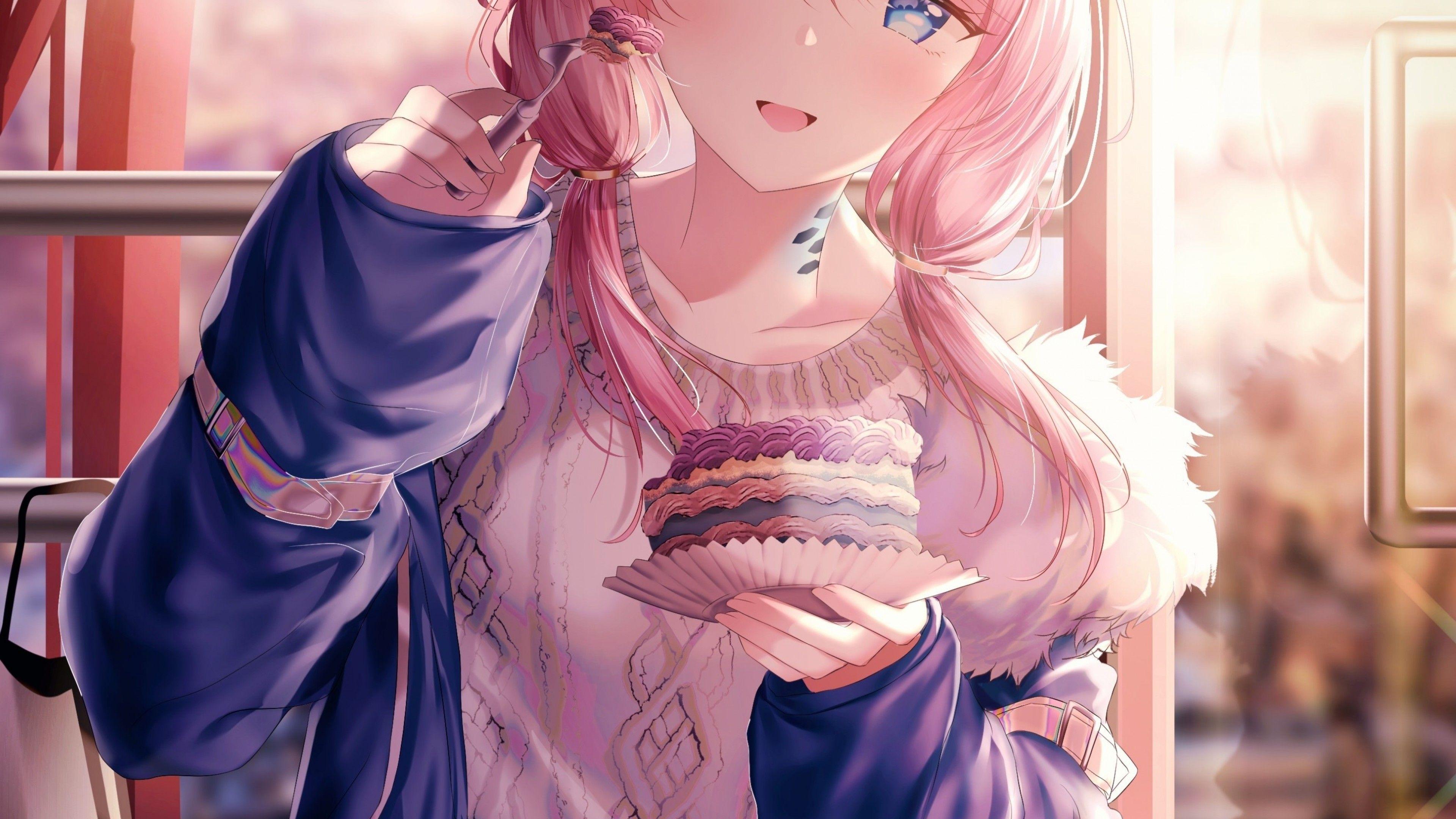 3840x2160 Download 3840x2160 Blue Poison, Arknights, Pink Hair, Dessert
