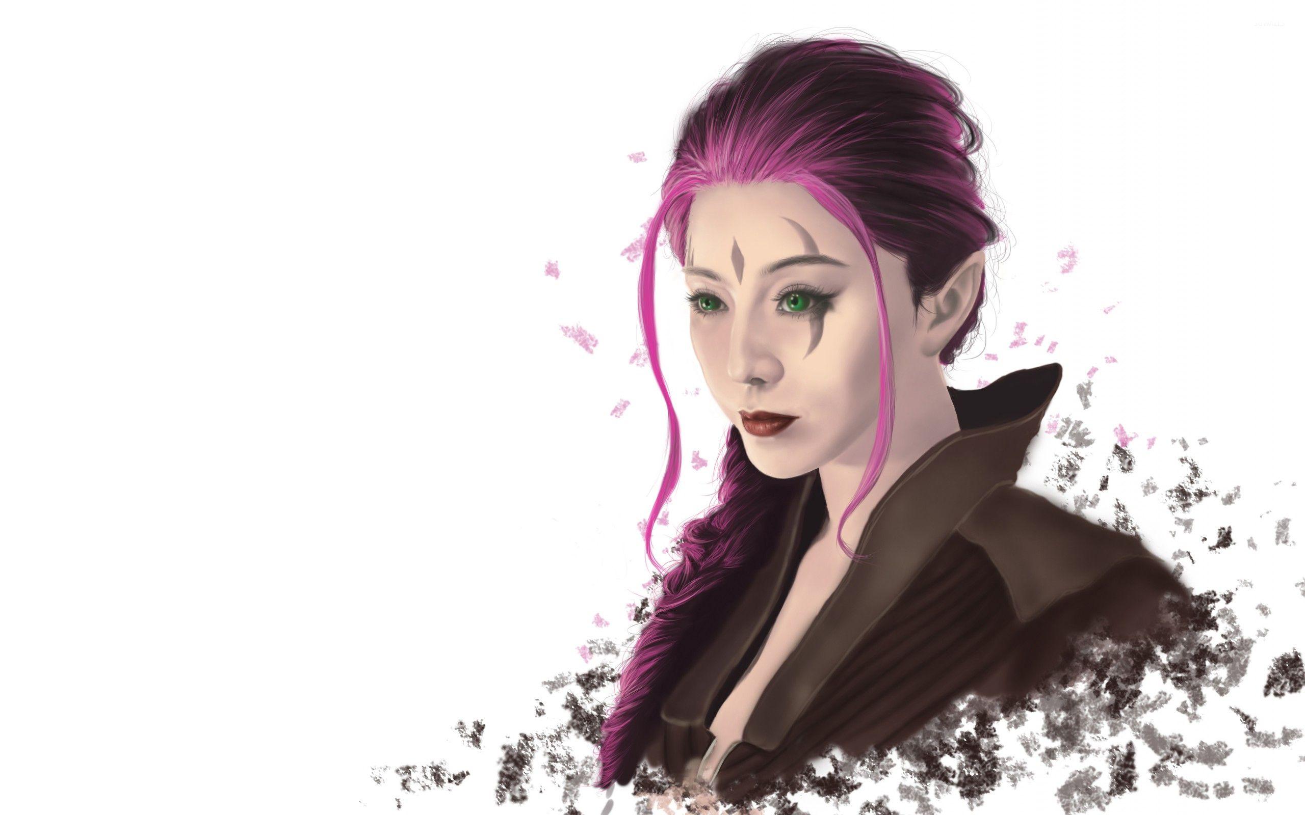 2560x1600 Girl with pink hair and green eyes wallpaper Art