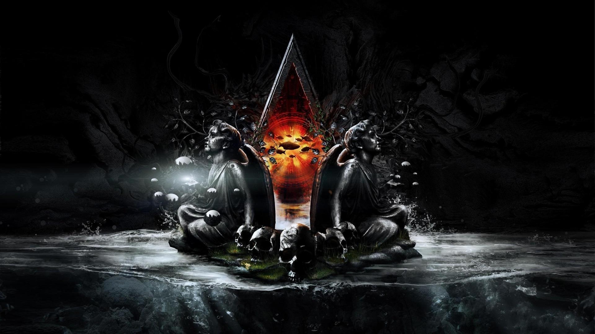 1920x1080 Skulls fantasy art statues weeping angels wallpaper