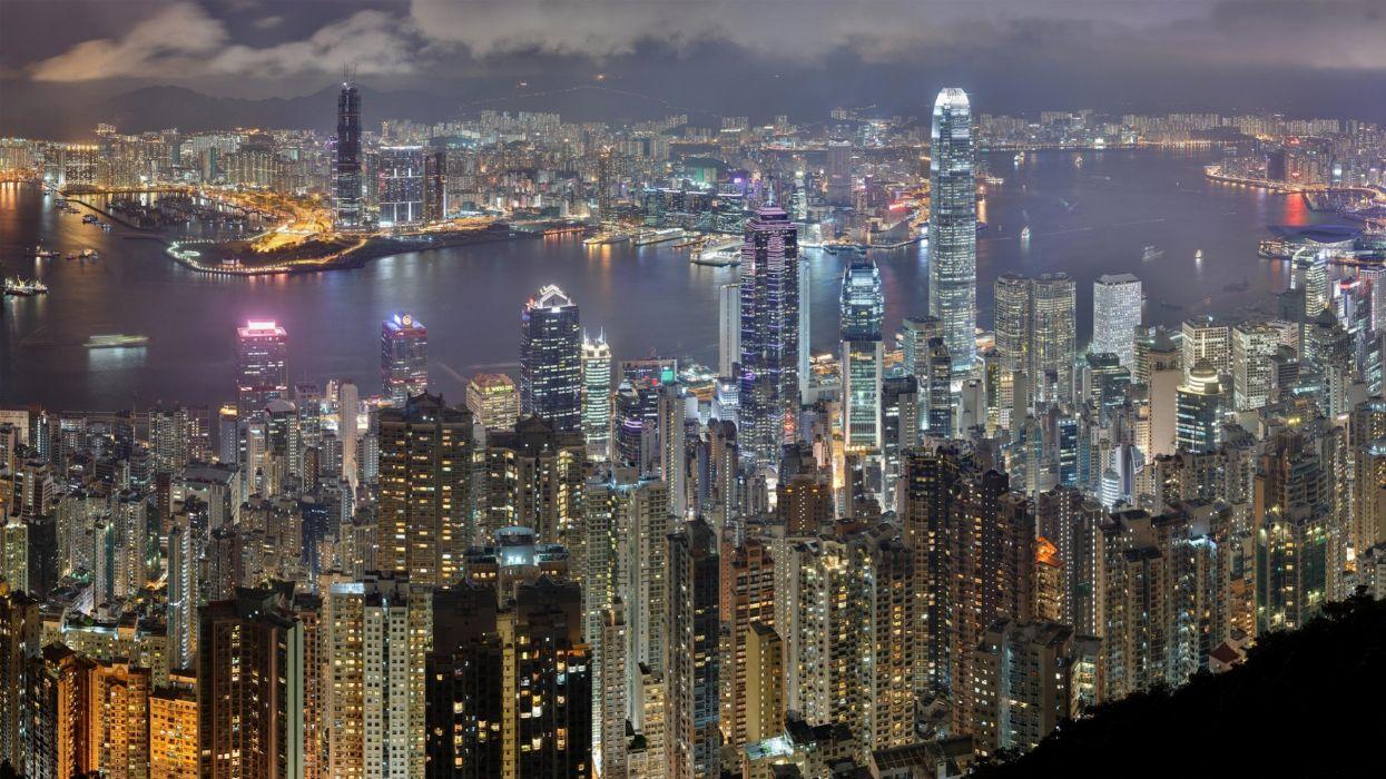 1245x700 Water architecture buildings Hong Kong lakes cities wallpaper