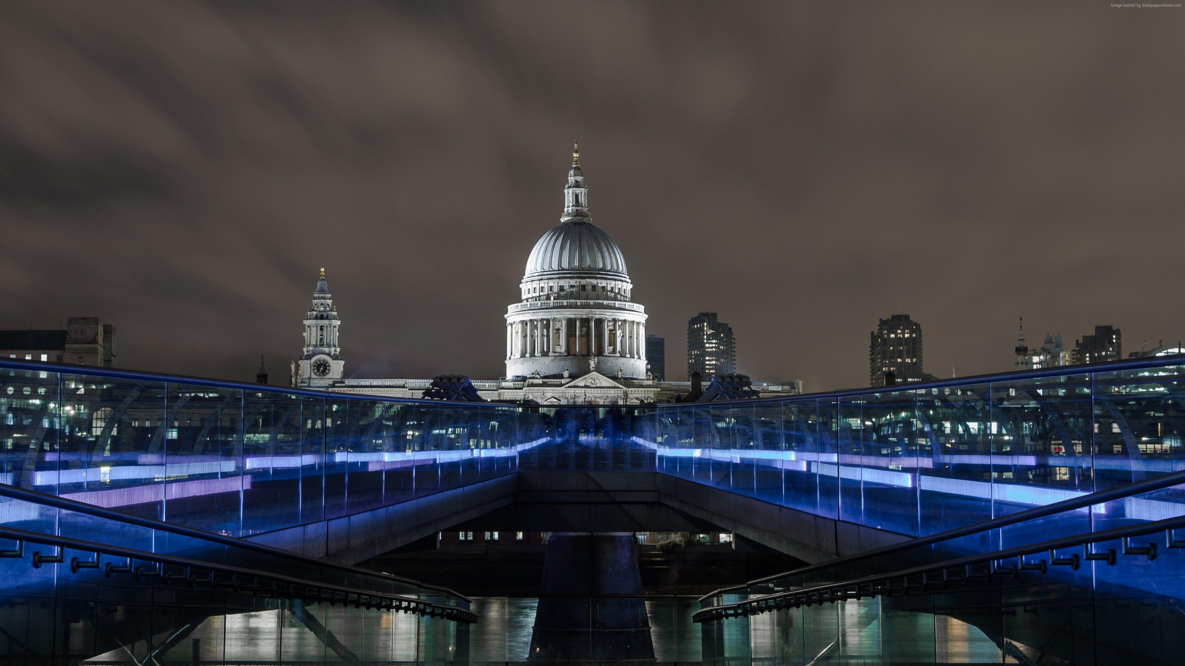 3840x2160 Wallpaper Millenium Bridge, London. England, tourism, travel, night, Architecture Wallpaper Download Resolution 4K Wallpaper