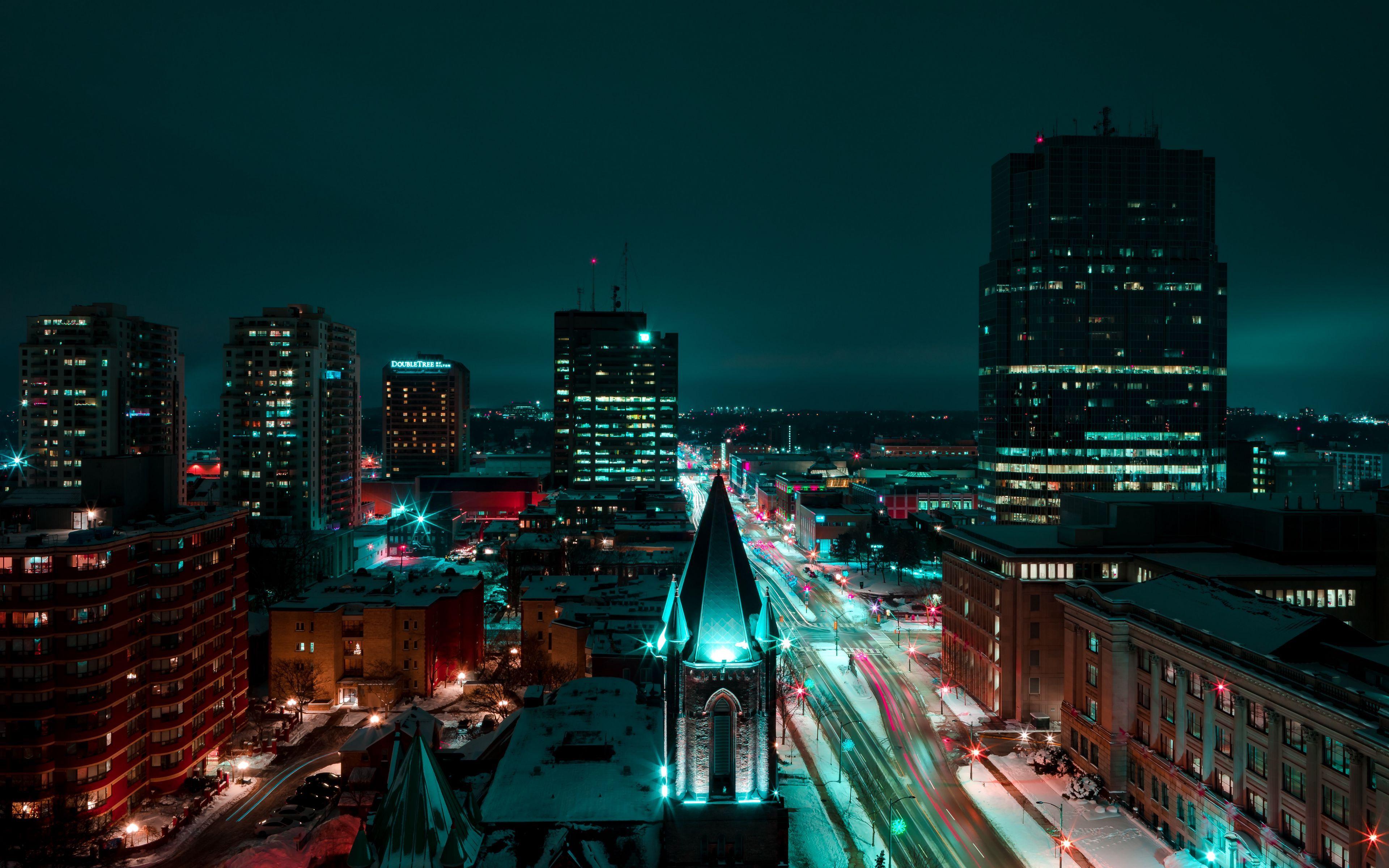 3840x2400 Download wallpaper 3840x2400 london, canada, night city, buildings