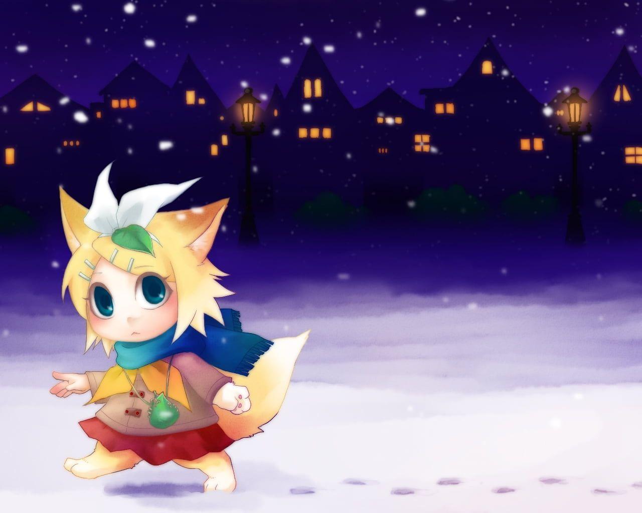 1280x1024 Female human fox character walking on snow digital wallpaper HD
