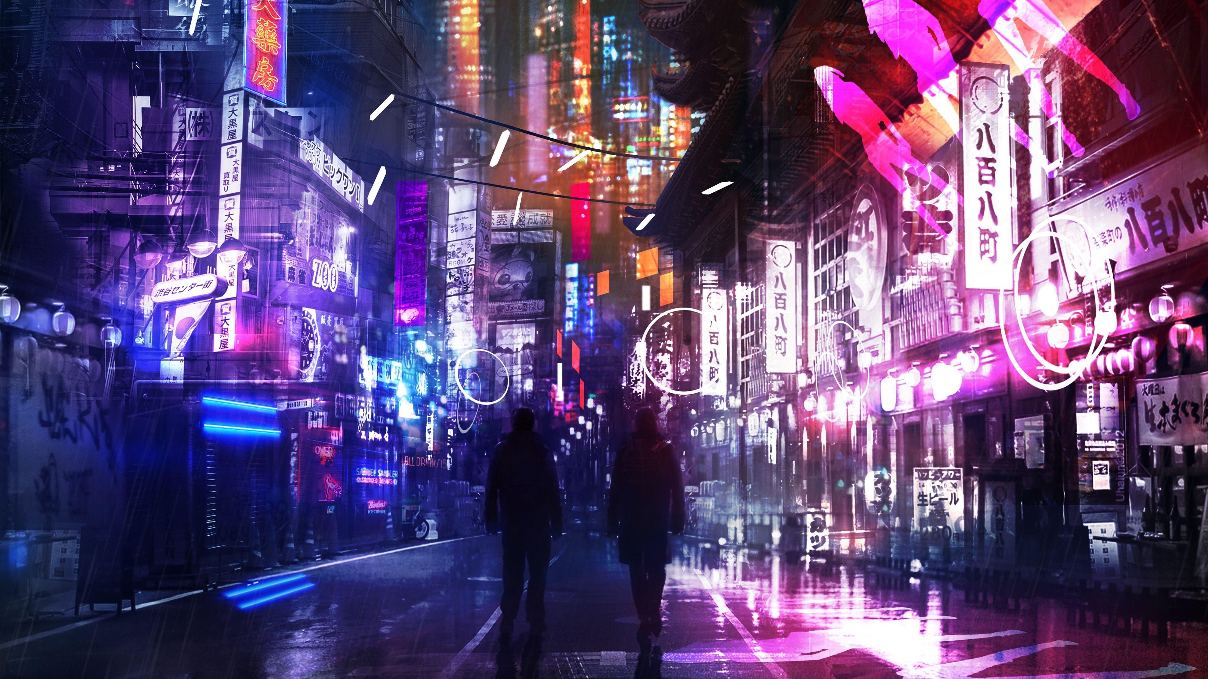 The neon-lit streets of a cyberpunk anime night city with this captivating  4K wallpaper generated ai 26481509 Stock Photo at Vecteezy